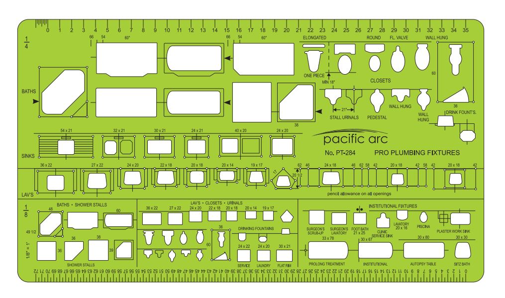 Pacific Arc, Architecture Template, Drawing aid stencil for professional or school work, for architects, draftsmen, and artists