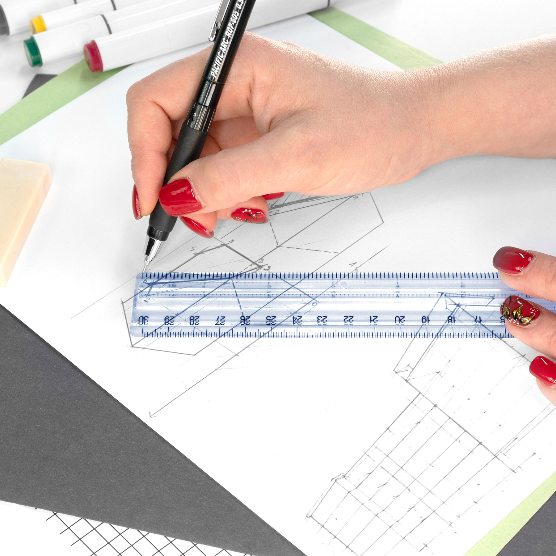 Pacific Arc - Easy Grip Ruler, 12 Inch, Inches and Centimeters, Clear