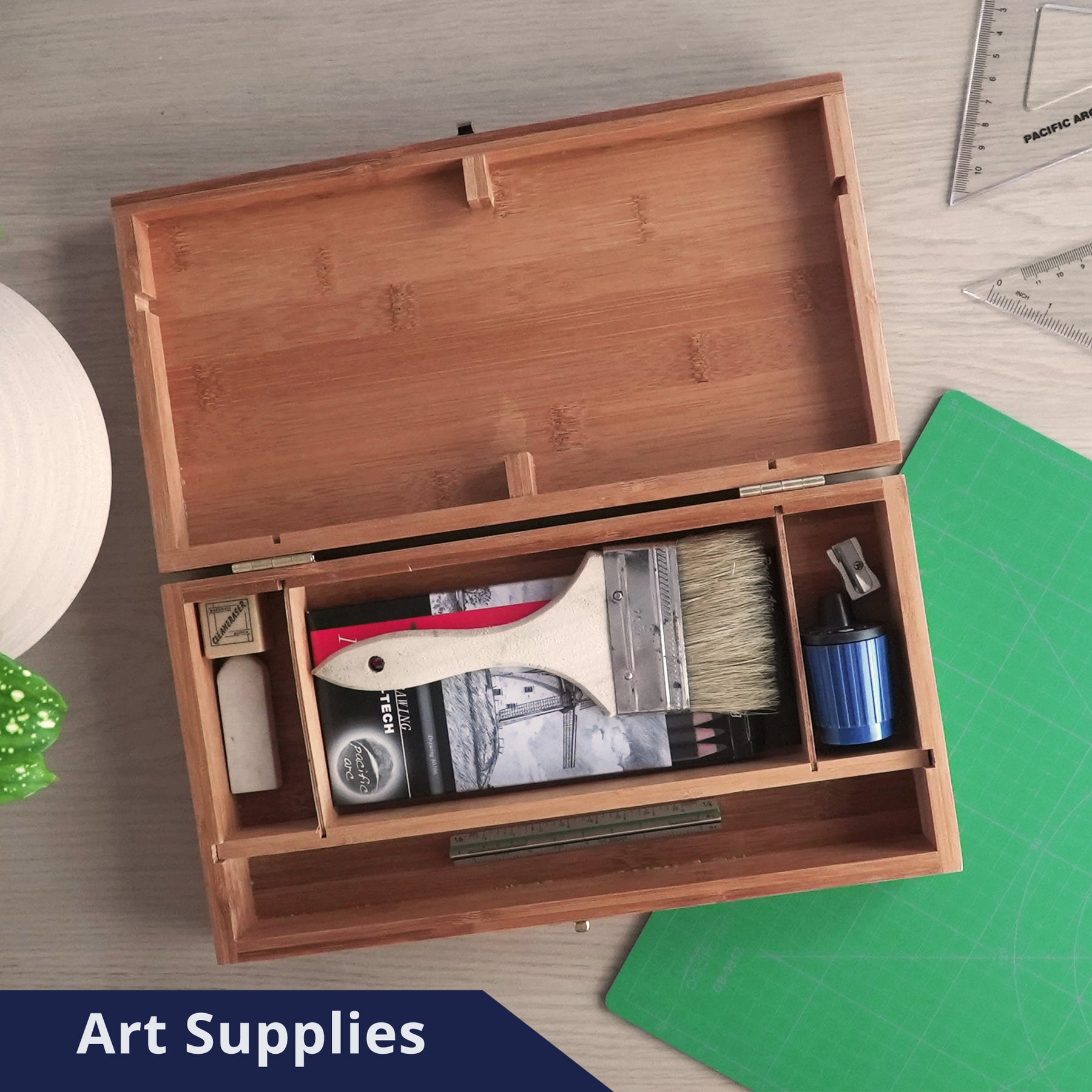 Pacific Arc, Salado Tool Box for Art Supplies, 12.5 Inch x 6.5 Inch x 2.25 Inch, 4 Fixed Compartments
