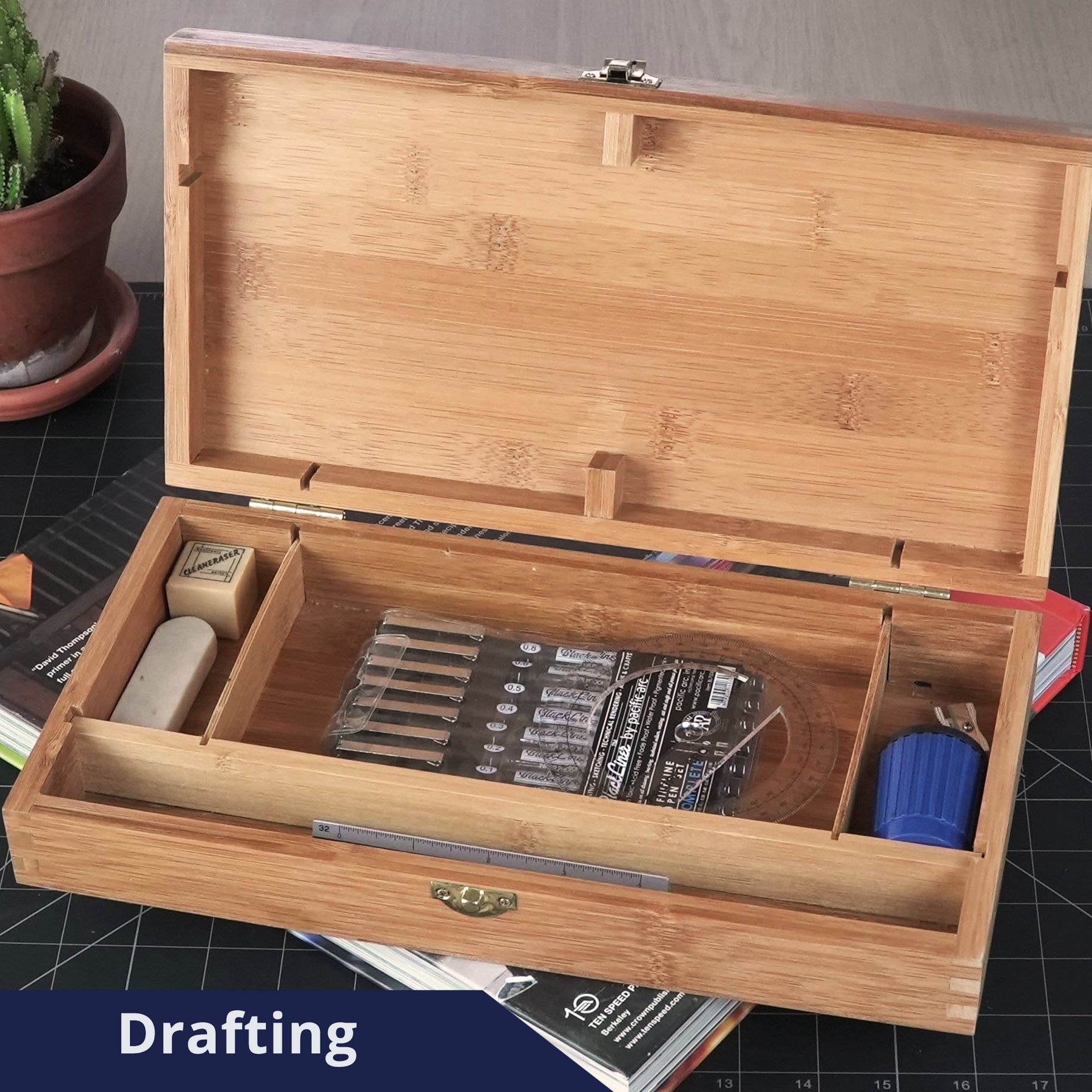 Pacific Arc, Salado Tool Box for Art Supplies, 12.5 Inch x 6.5 Inch x 2.25 Inch, 4 Fixed Compartments