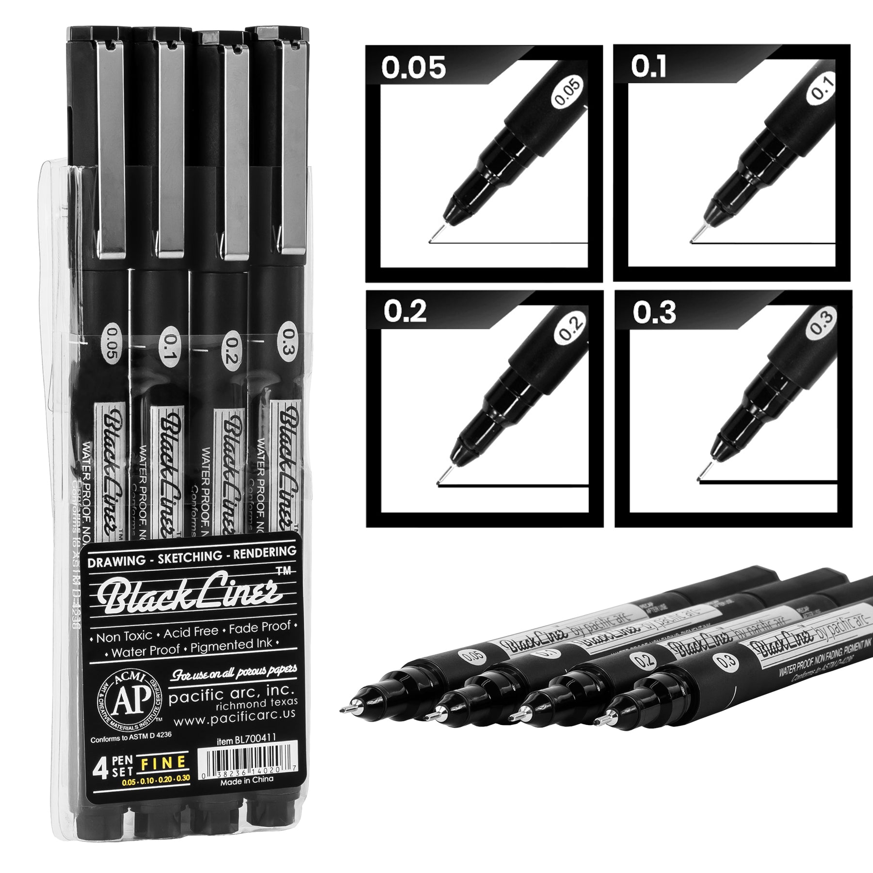 Pacific Arc | Blackliner Black Fineliner Pens | Differently Sized Fine Drawing Pens