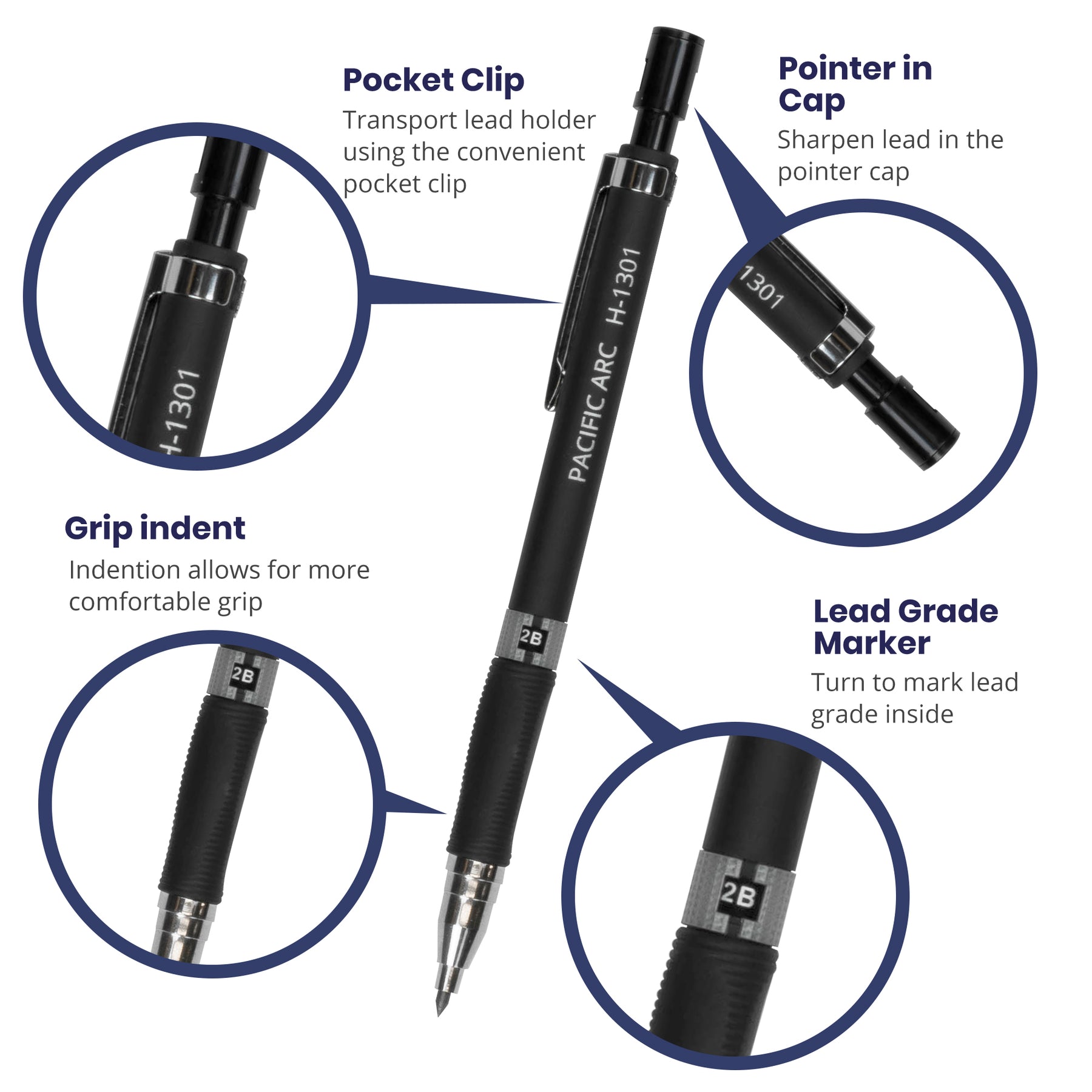 Pacific Arc, 2mm Collegiate Lead Holder and Lead Sharpener, Drafting Pencil for Artist Drawing, Drafting, and Sketching