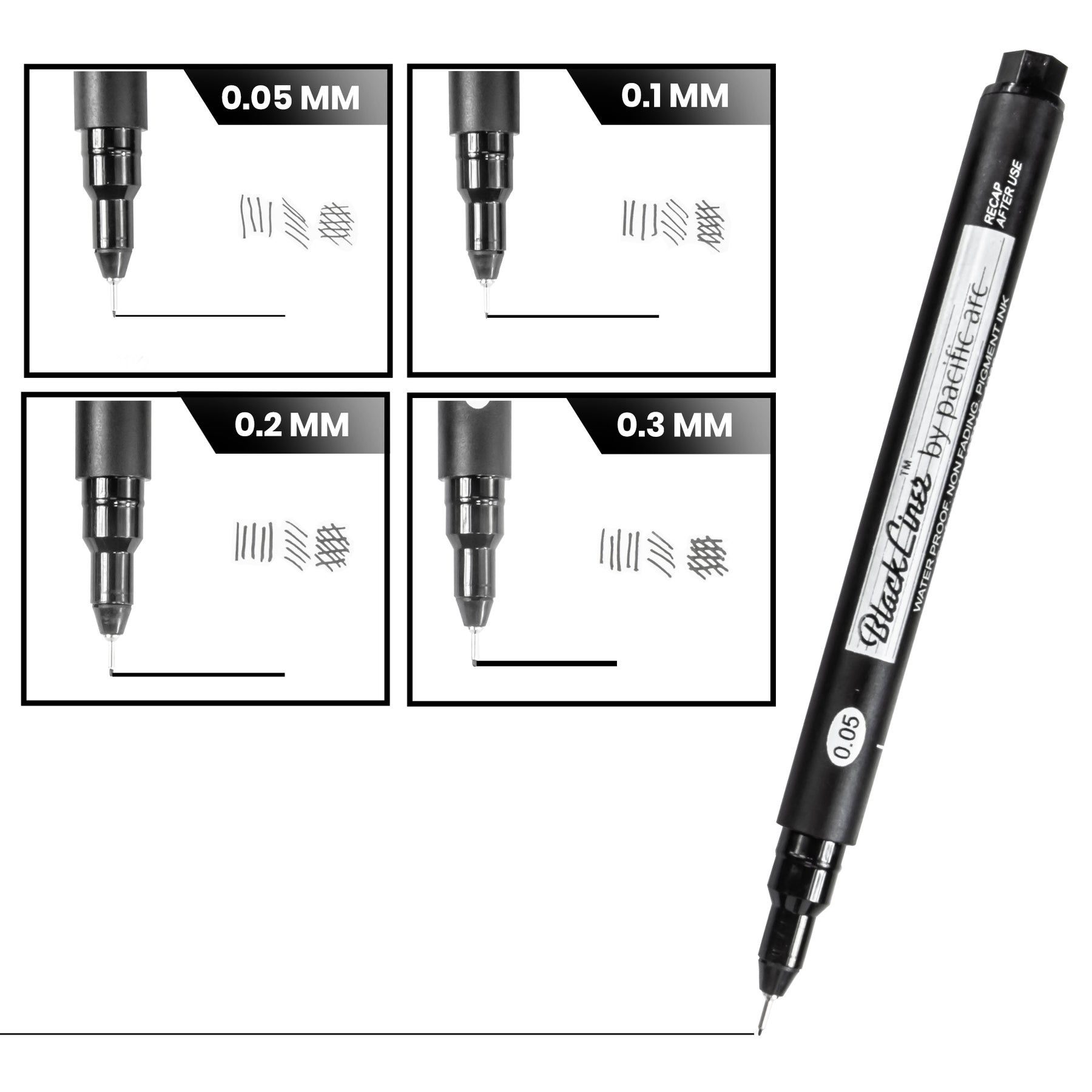 Pacific Arc | Blackliner Black Fineliner Pens | Differently Sized Fine Drawing Pens