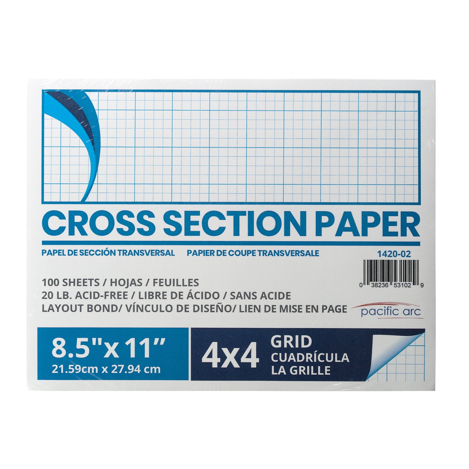 Pacific Arc - Cross Section Paper Pack, 500 Sheets, 8.5 Inch x 11 Inch, 4 x 4 Grid