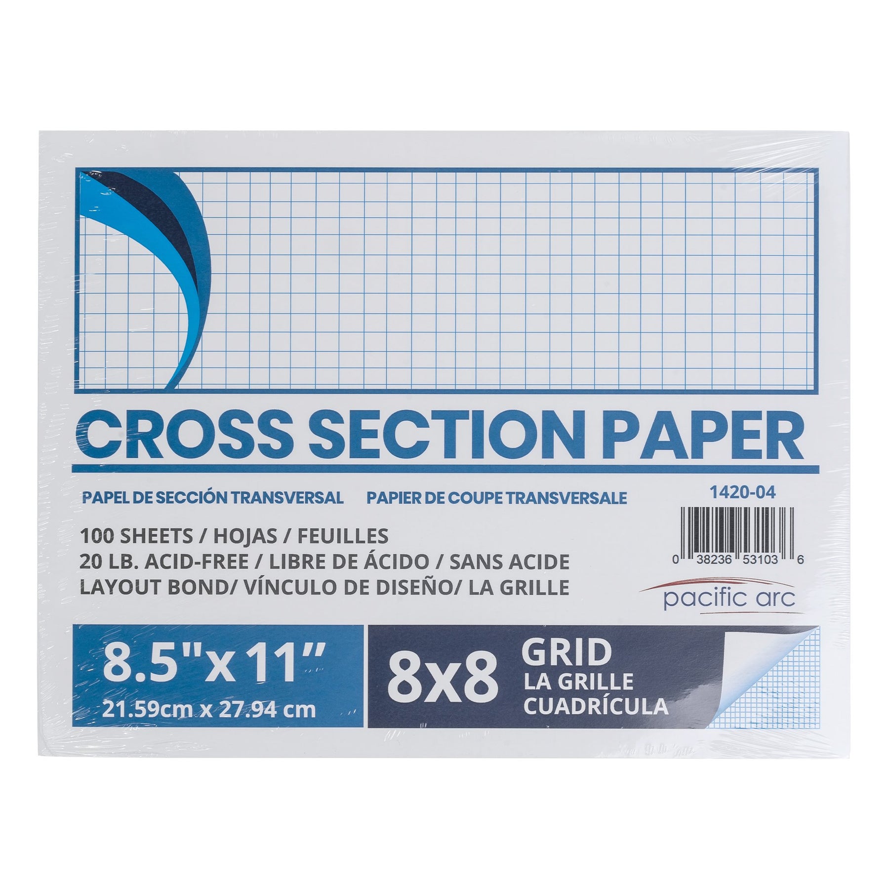 Pacific Arc - Cross Section Paper Pack, 500 Sheets, 8.5 Inch x 11 Inch, 4 x 4 Grid