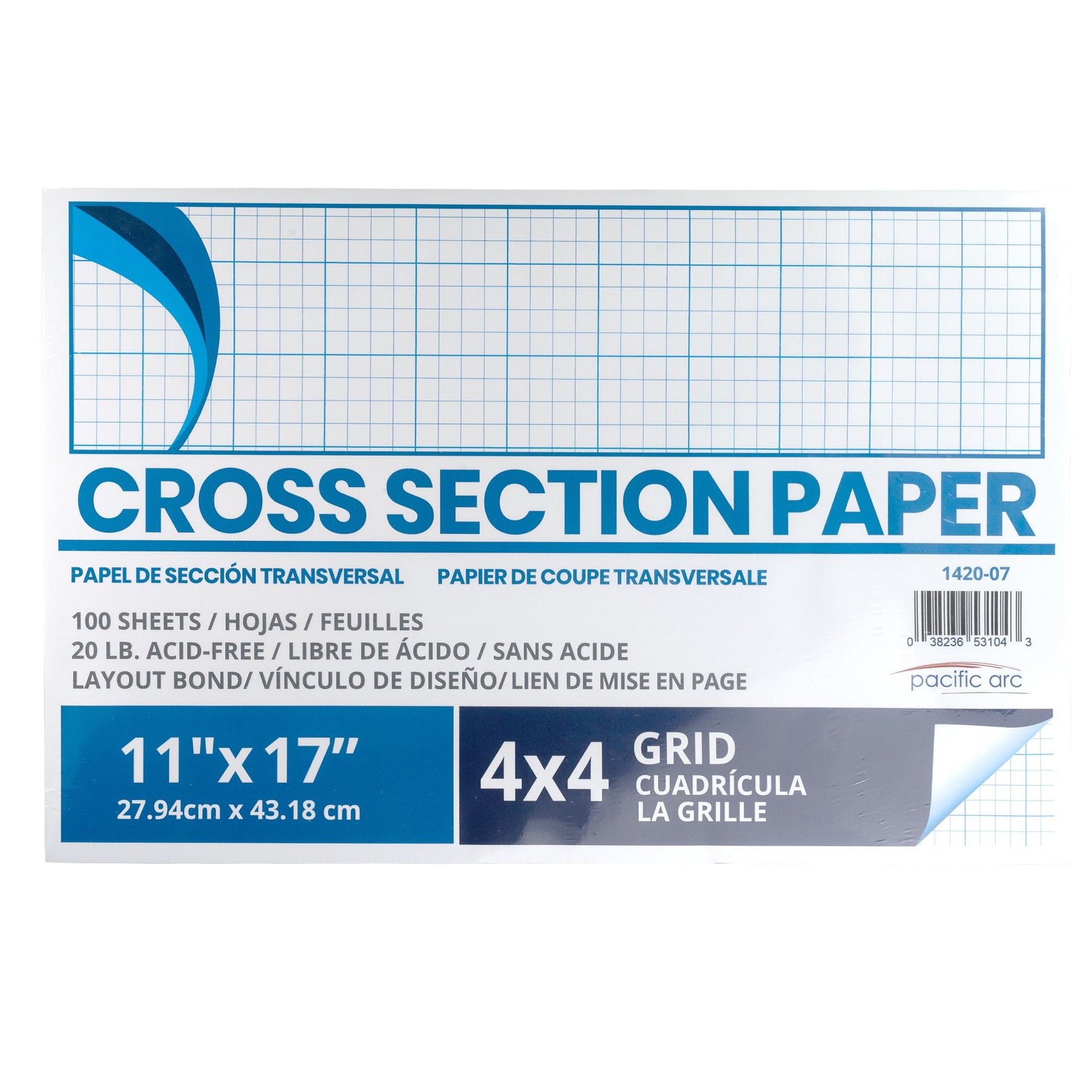 Pacific Arc - Cross Section Paper Pack, 500 Sheets, 8.5 Inch x 11 Inch, 4 x 4 Grid