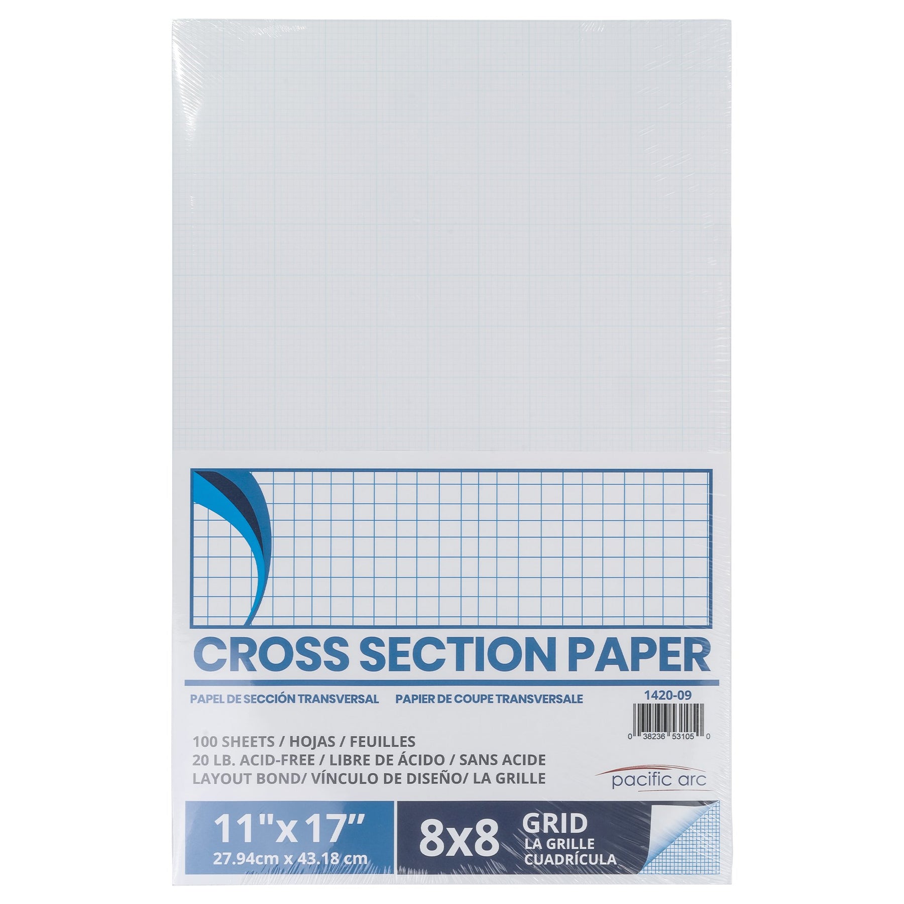 Pacific Arc - Cross Section Paper Pack, 500 Sheets, 8.5 Inch x 11 Inch, 4 x 4 Grid