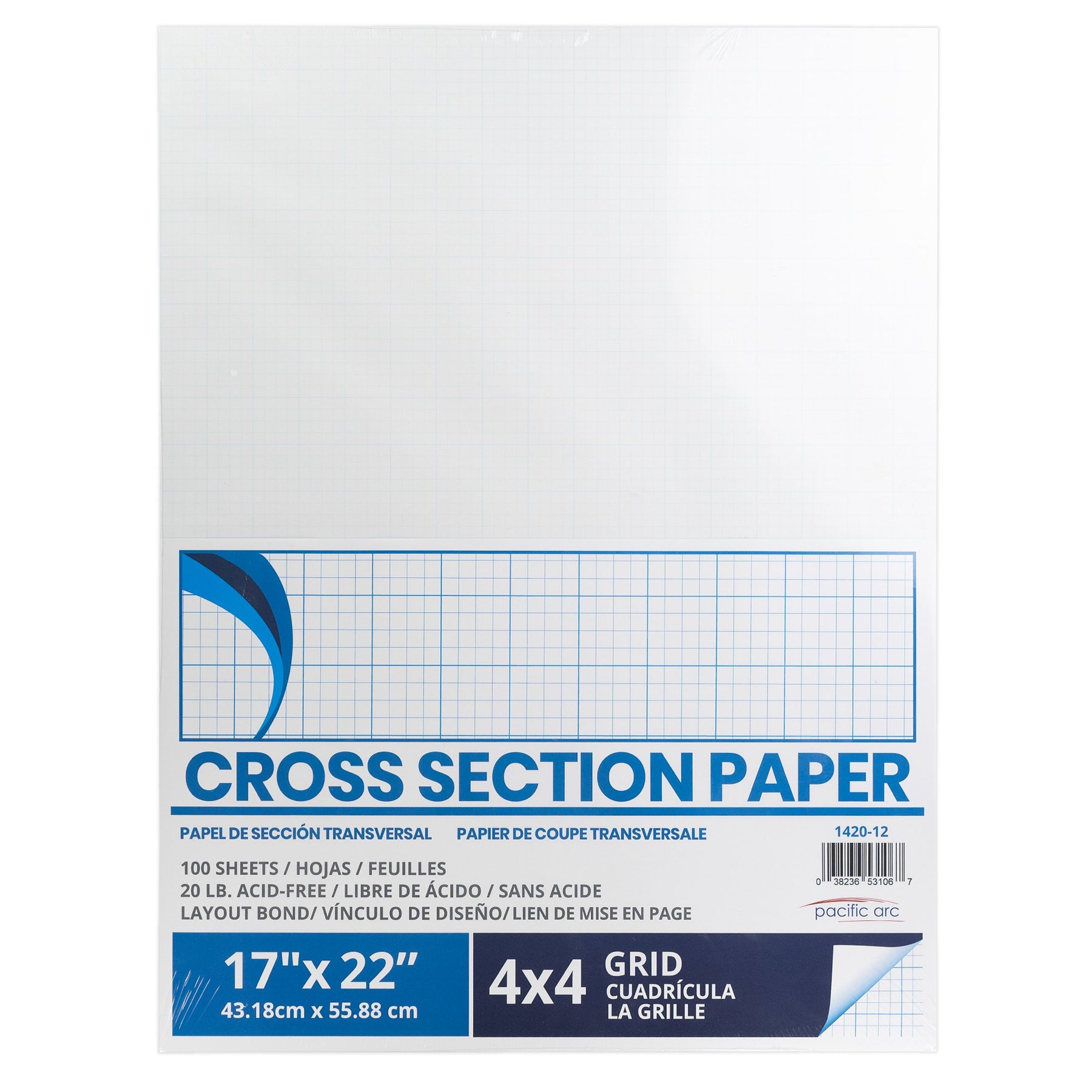 Pacific Arc - Cross Section Paper Pack, 500 Sheets, 8.5 Inch x 11 Inch, 4 x 4 Grid