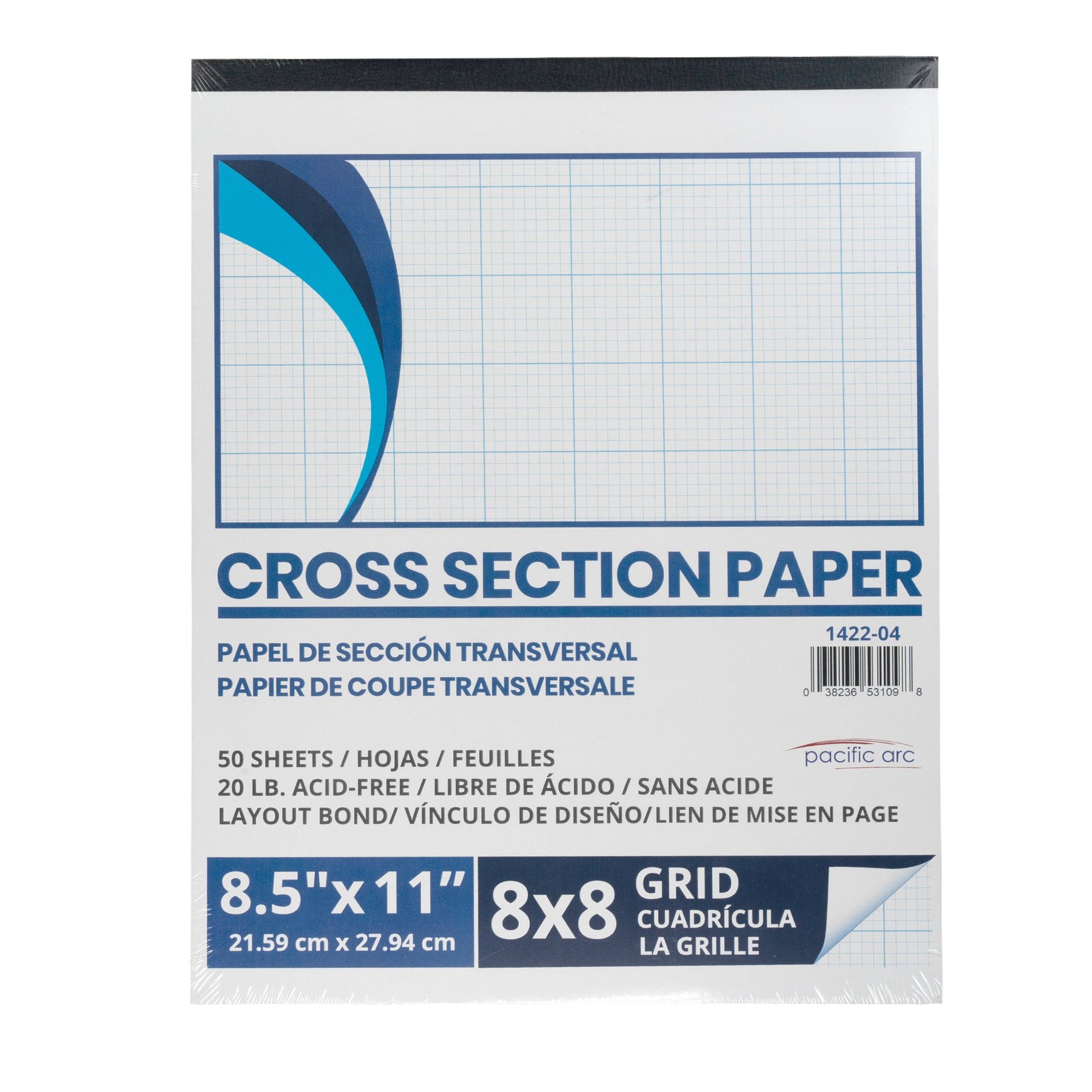 Pacific Arc - Cross Section Paper Pack, 500 Sheets, 8.5 Inch x 11 Inch, 4 x 4 Grid