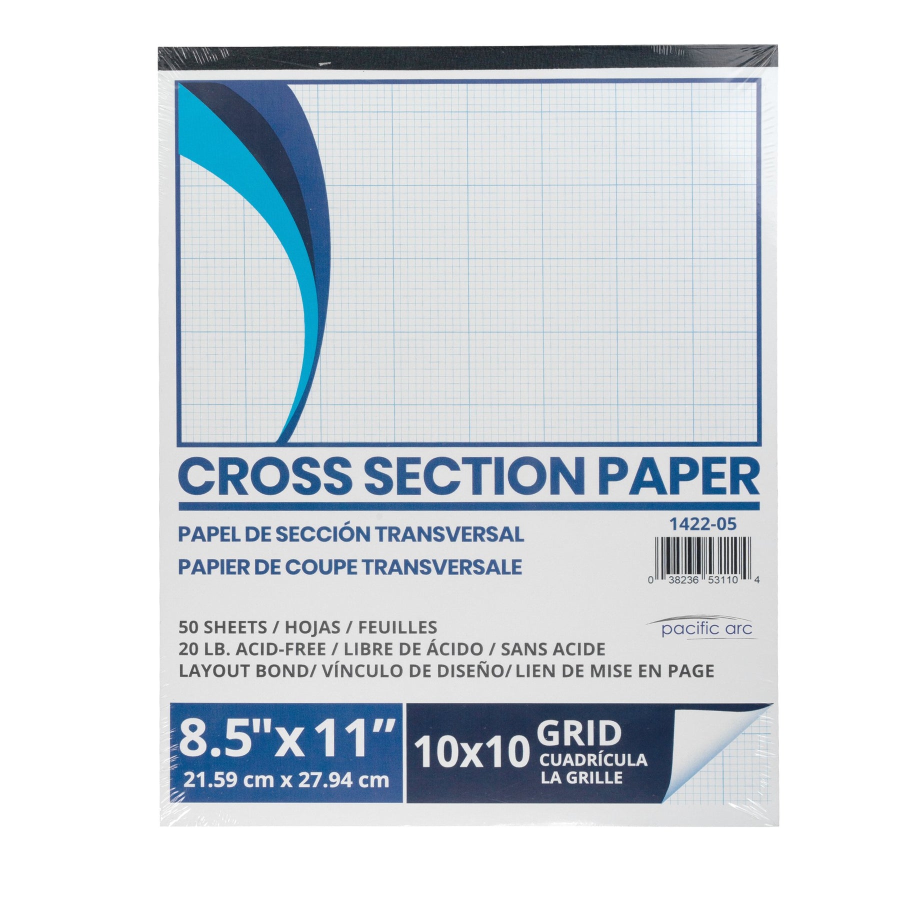 Pacific Arc - Cross Section Paper Pack, 500 Sheets, 8.5 Inch x 11 Inch, 4 x 4 Grid