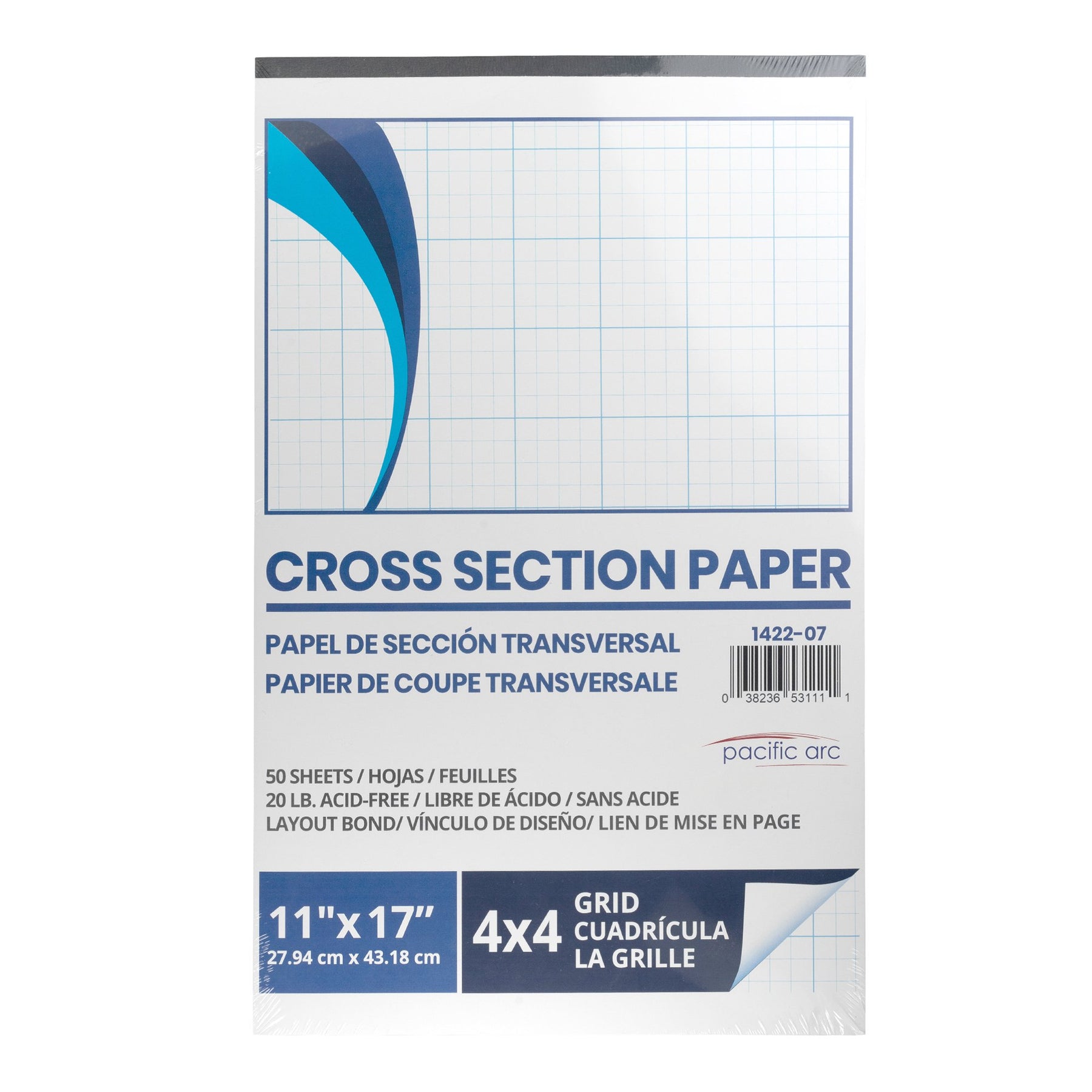 Pacific Arc - Cross Section Paper Pack, 500 Sheets, 8.5 Inch x 11 Inch, 4 x 4 Grid