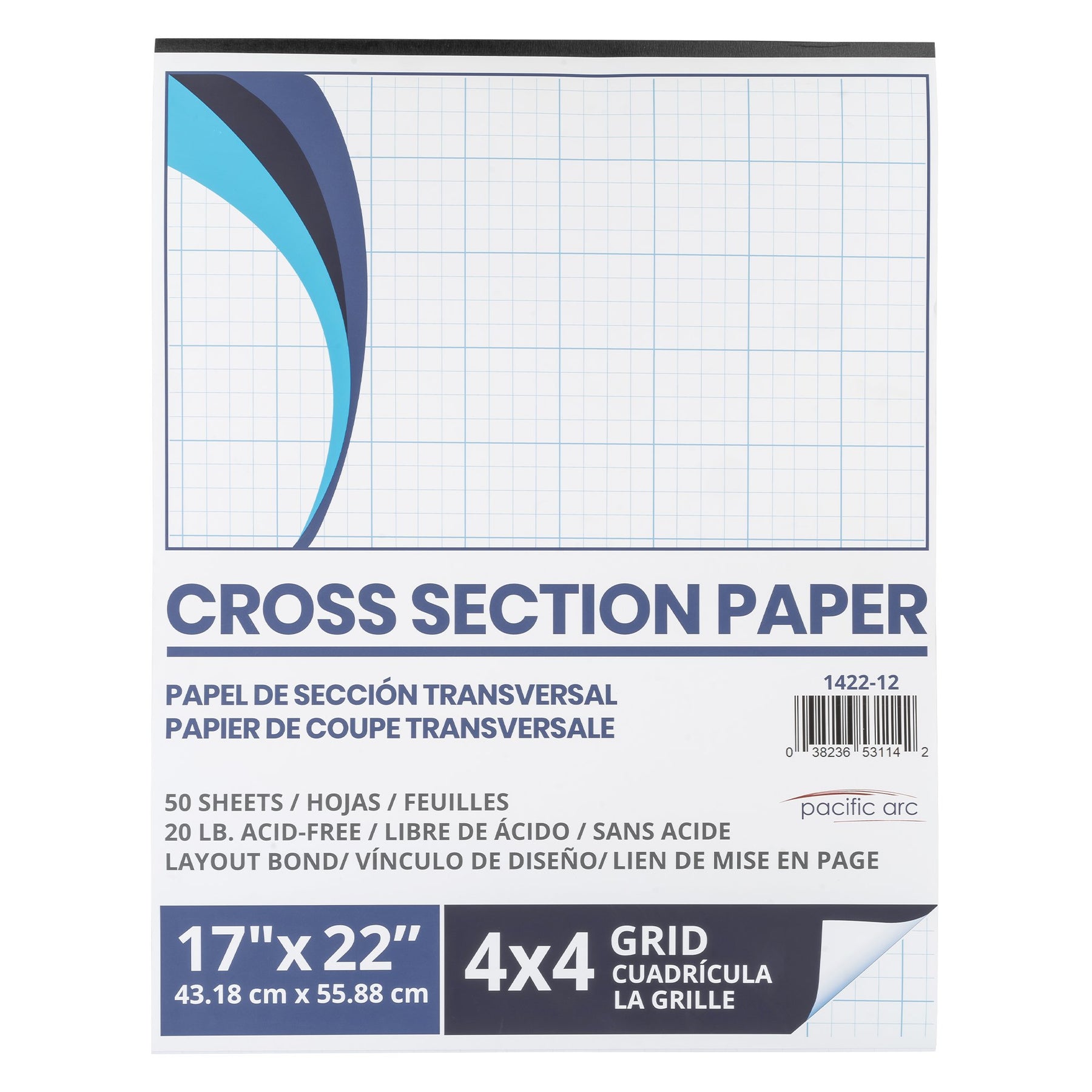 Pacific Arc - Cross Section Paper Pack, 500 Sheets, 8.5 Inch x 11 Inch, 4 x 4 Grid