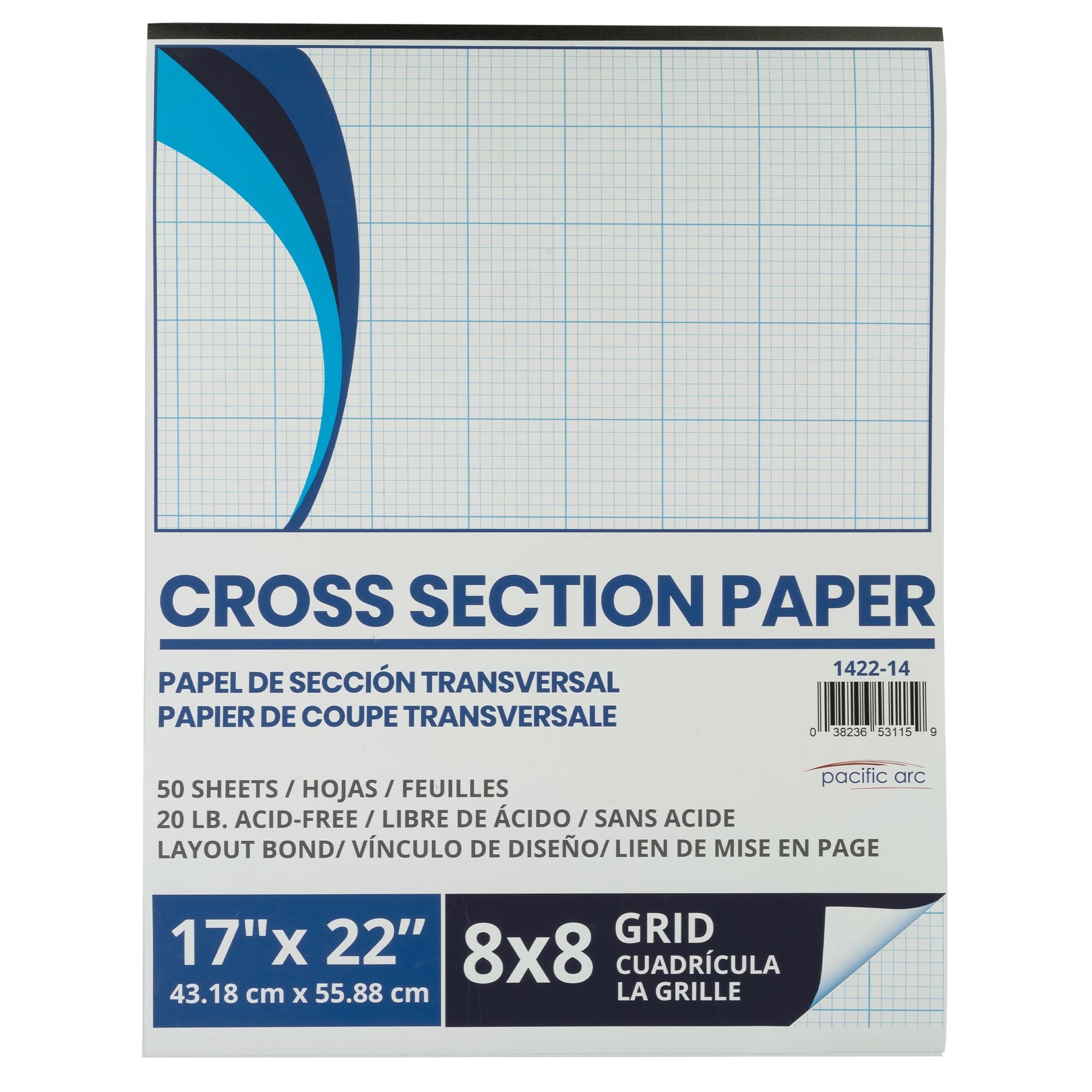 Pacific Arc - Cross Section Paper Pack, 500 Sheets, 8.5 Inch x 11 Inch, 4 x 4 Grid