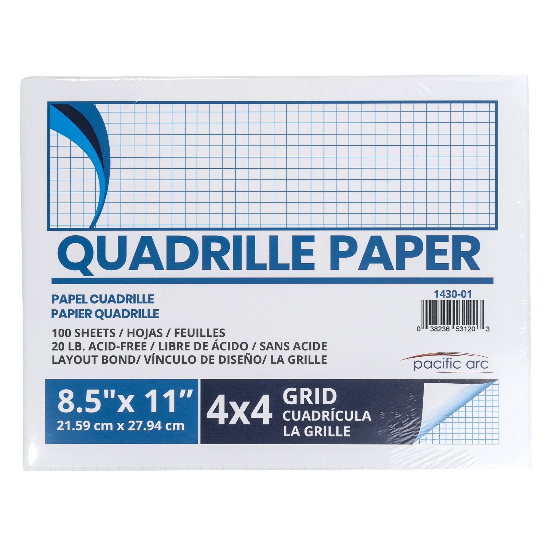 Pacific Arc, Quadrille Paper Pad, 50 Sheets 8.5 Inch x 11 Inch, 4 x 4 Grid