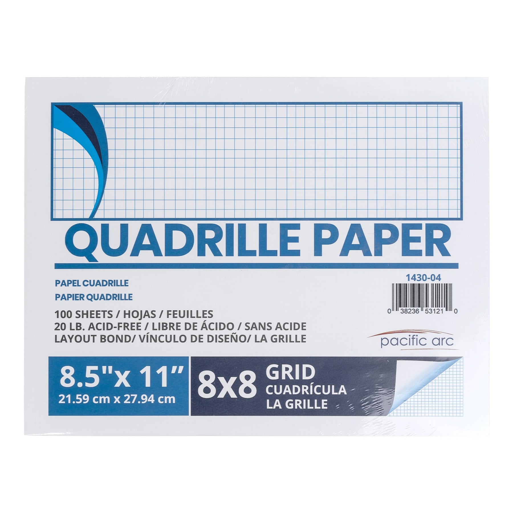 Pacific Arc, Quadrille Paper Pad, 50 Sheets 8.5 Inch x 11 Inch, 4 x 4 Grid