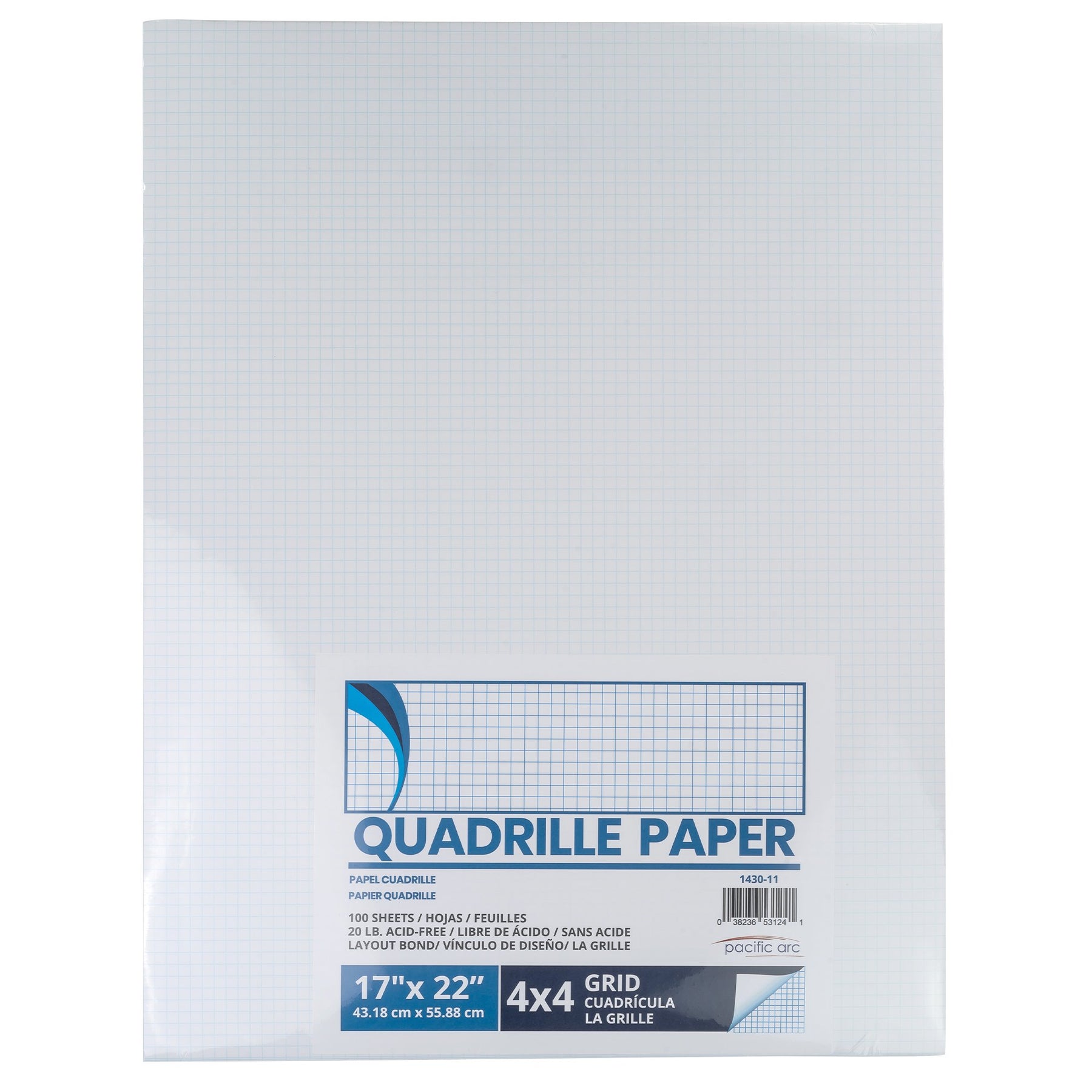 Pacific Arc, Quadrille Paper Pad, 50 Sheets 8.5 Inch x 11 Inch, 4 x 4 Grid