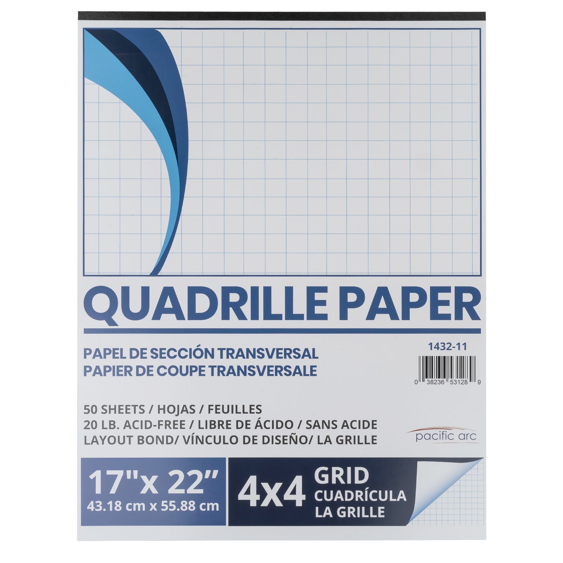 Pacific Arc, Quadrille Paper Pad, 50 Sheets 8.5 Inch x 11 Inch, 4 x 4 Grid