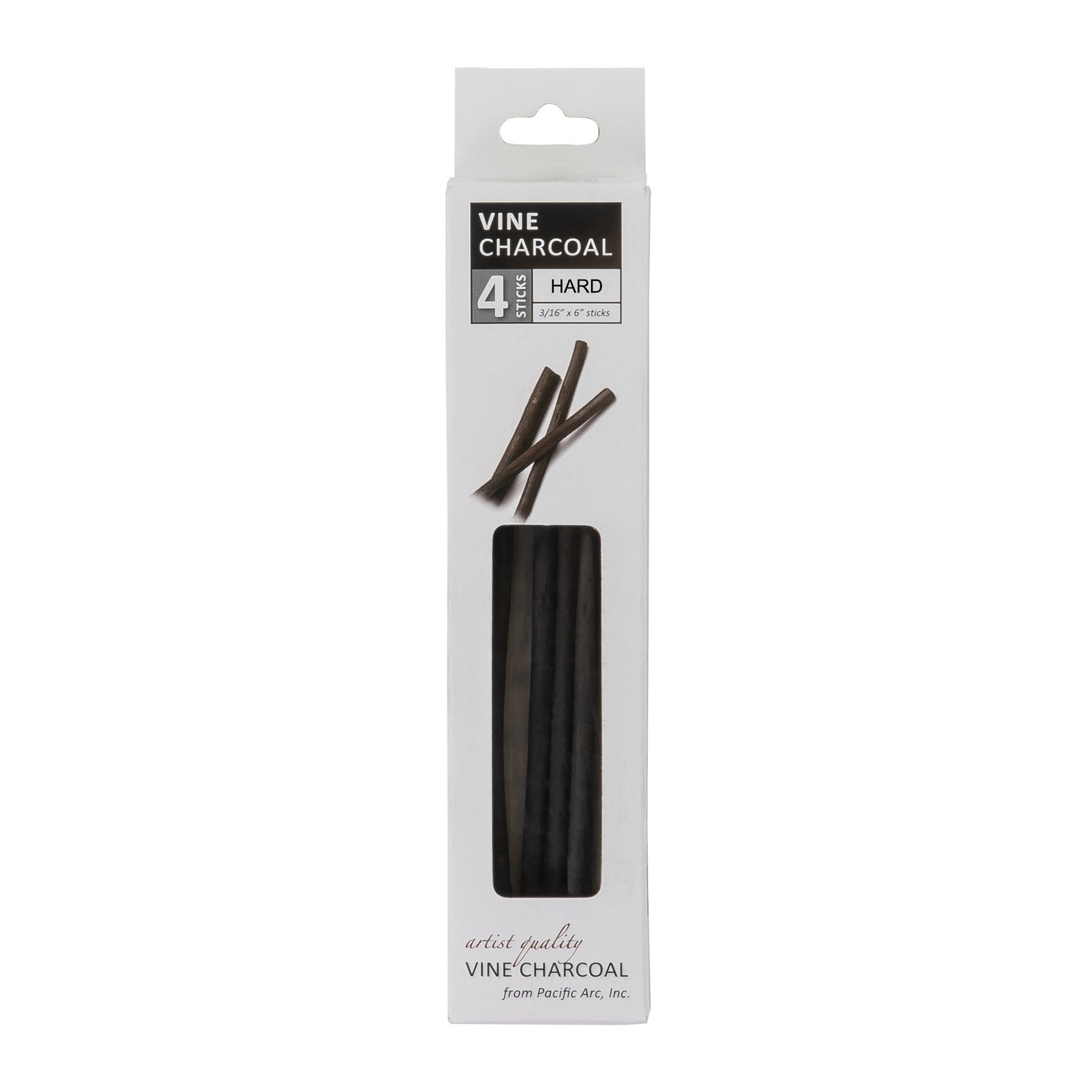 Pacific Arc - Artist Vine Charcoal, Soft, Black 4 Charcoal Sticks for Drawing, Sketching, and Fine Art