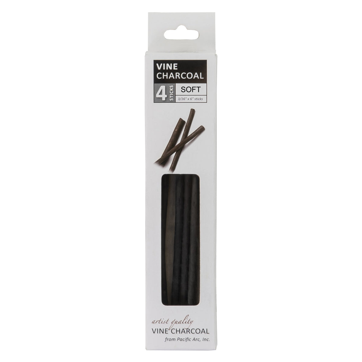 Pacific Arc - Artist Vine Charcoal, Soft, Black 4 Charcoal Sticks for Drawing, Sketching, and Fine Art