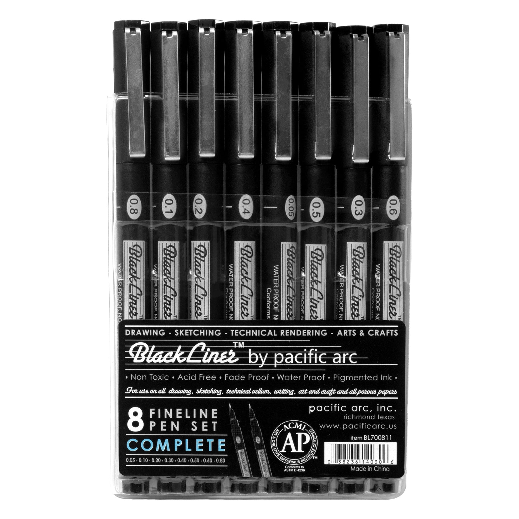 Pacific Arc | Blackliner Black Fineliner Pens | Differently Sized Fine Drawing Pens