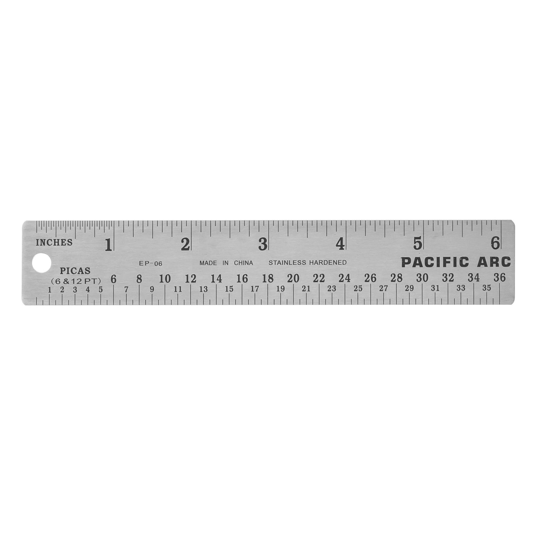 Pacific Arc, Stainless Steel Ruler with Inch (32nd & 64th) and Pica, Non Skid Cork or Rubber Back