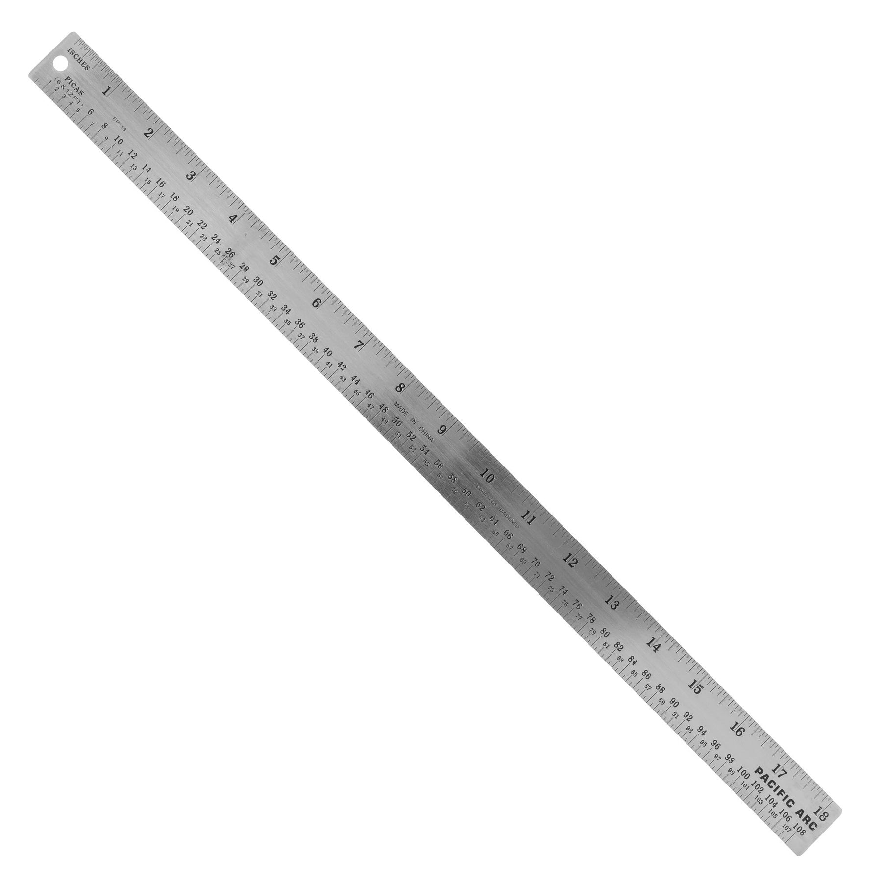 Pacific Arc, Stainless Steel Ruler with Inch (32nd & 64th) and Pica, Non Skid Cork or Rubber Back