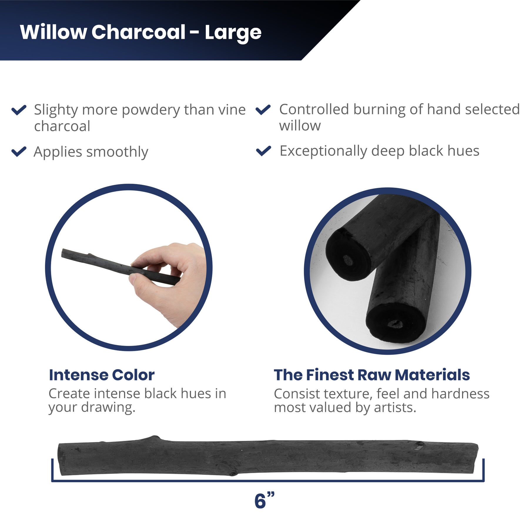 Pacific Arc | Artist Vine Charcoal, Black Sticks | Soft | Small, Large & Jumbo.