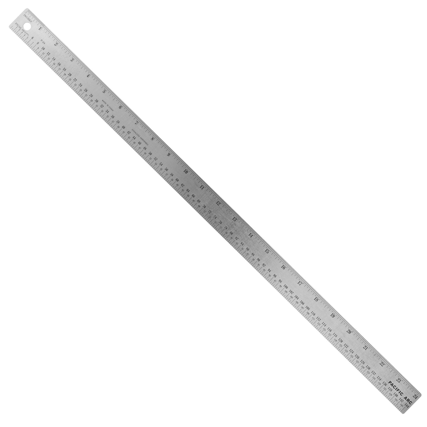 Pacific Arc, Stainless Steel Ruler with Inch (32nd & 64th) and Pica, Non Skid Cork or Rubber Back