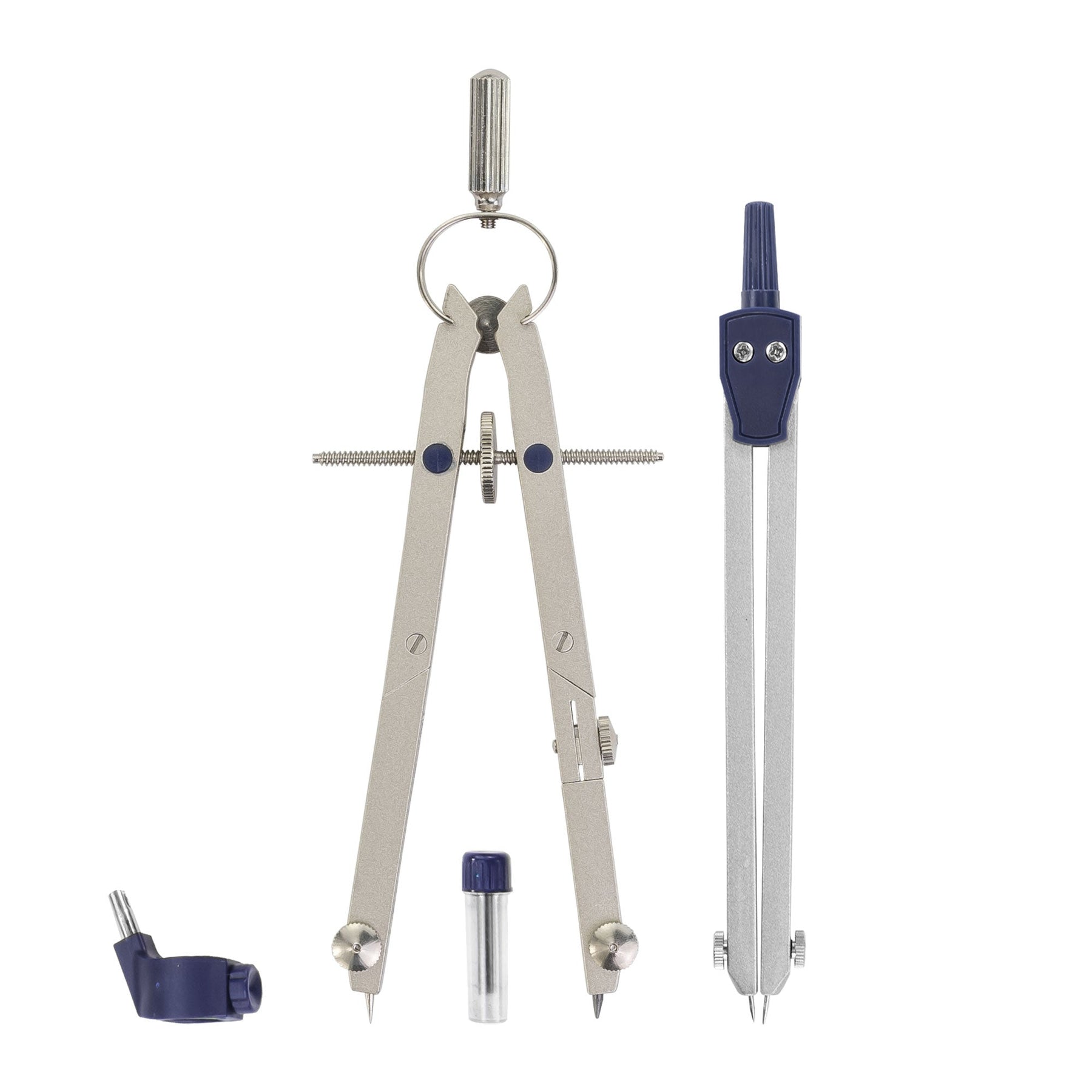 Pacific Arc, Spring Bow Compass with Extension bar, ruling Pen, 6 inch Divider, Universal Adaptor, 6 inch Break Leg, and Replacement Lead.