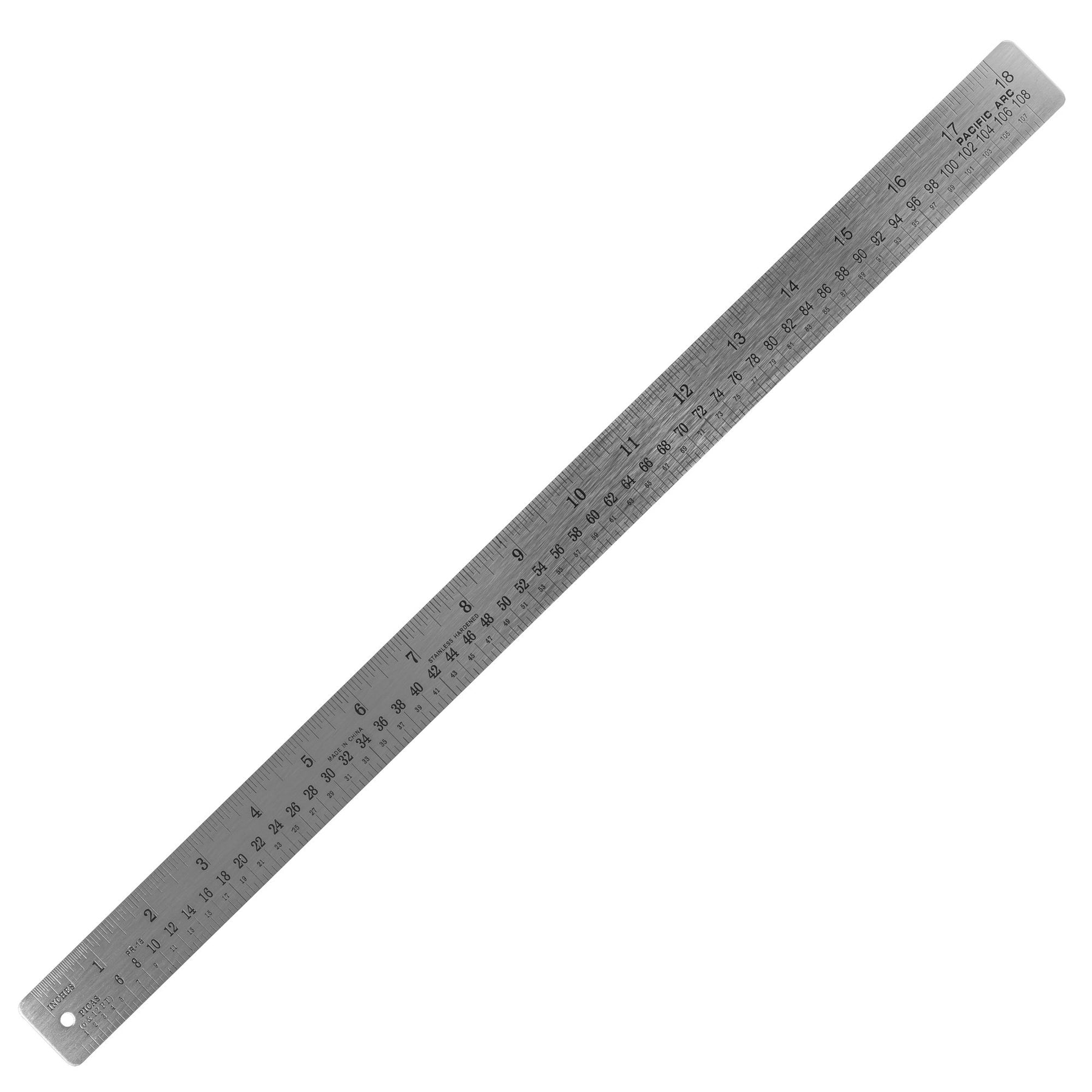 Pacific Arc, Pica Pole Metal Ruler, with Pica, Points, Inches, and Agate Measurements, Stainless Steel Ruler for Drafting