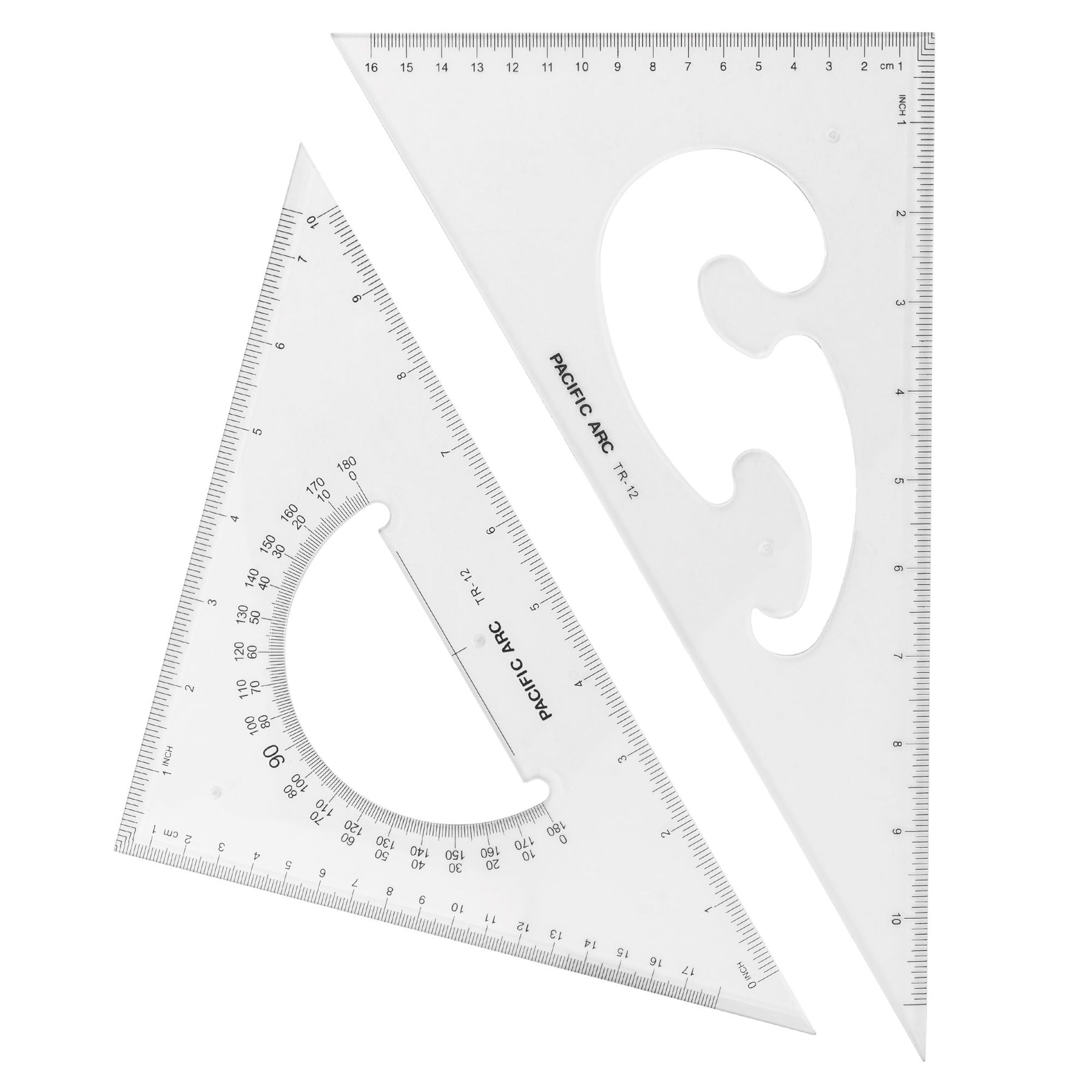 Pacific Arc - Scholastic Triangle Set 30/60 & 45/90 - 8", 10", or 12" Size - Student, Professional or DIY use, 45/90 degree and 30/60 degree triangle set for Geometry, Drawing, and Drafting