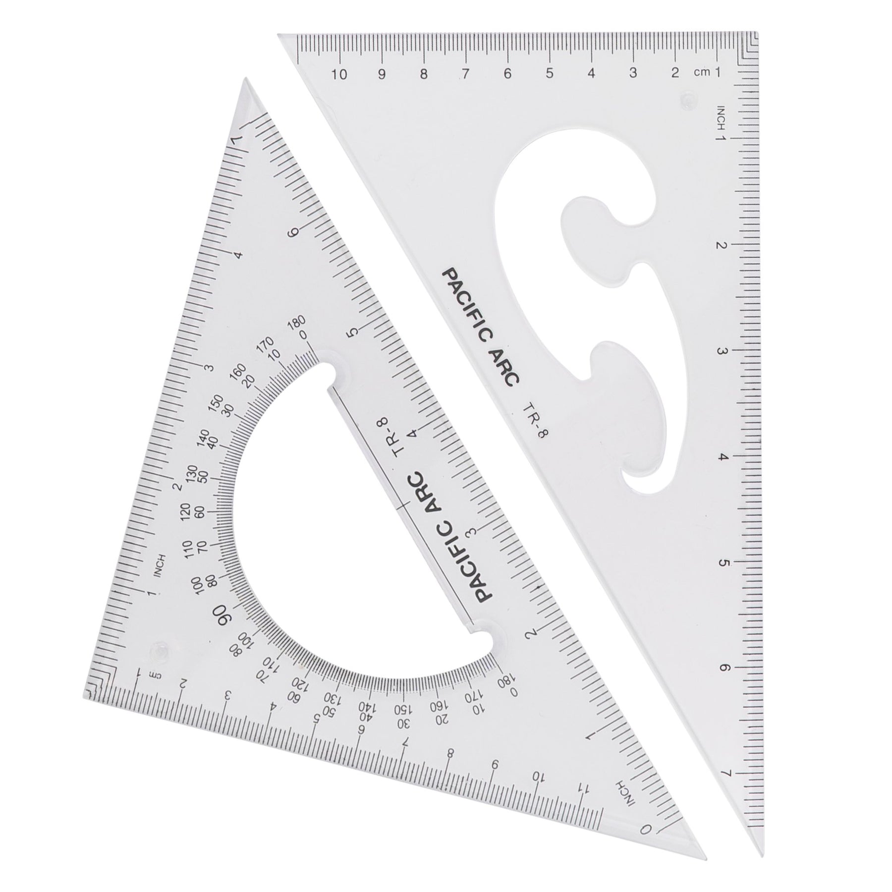 Pacific Arc - Scholastic Triangle Set 30/60 & 45/90 - 8", 10", or 12" Size - Student, Professional or DIY use, 45/90 degree and 30/60 degree triangle set for Geometry, Drawing, and Drafting