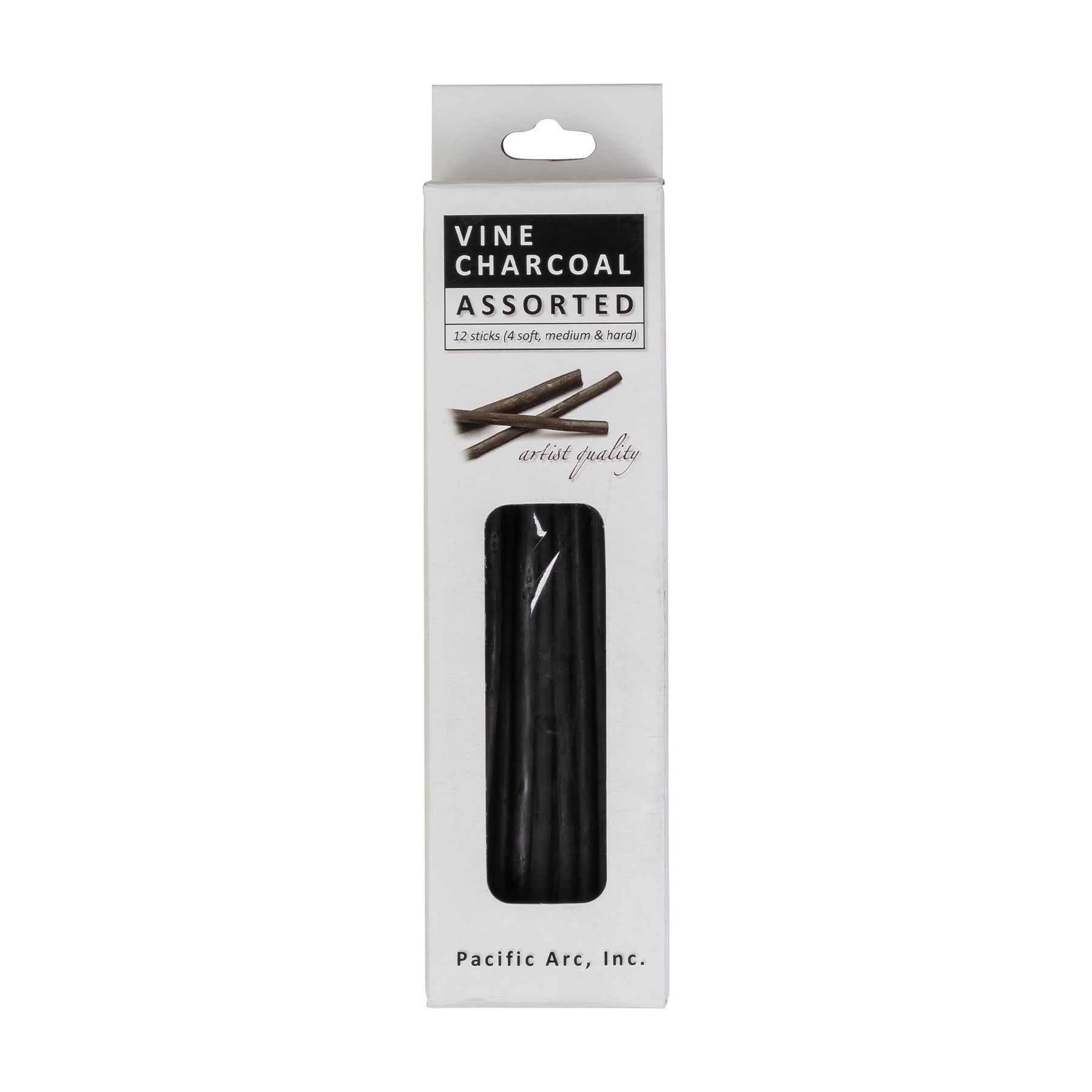 Pacific Arc - Artist Vine Charcoal, Soft, Black 4 Charcoal Sticks for Drawing, Sketching, and Fine Art