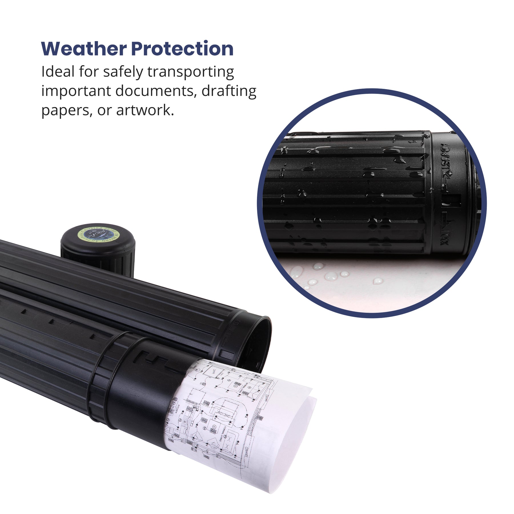 Pacific Arc - Expandable Poster Storage Mailing Tube, for Blueprint, Artwork, Plans, Drafting - Hard Plastic Black