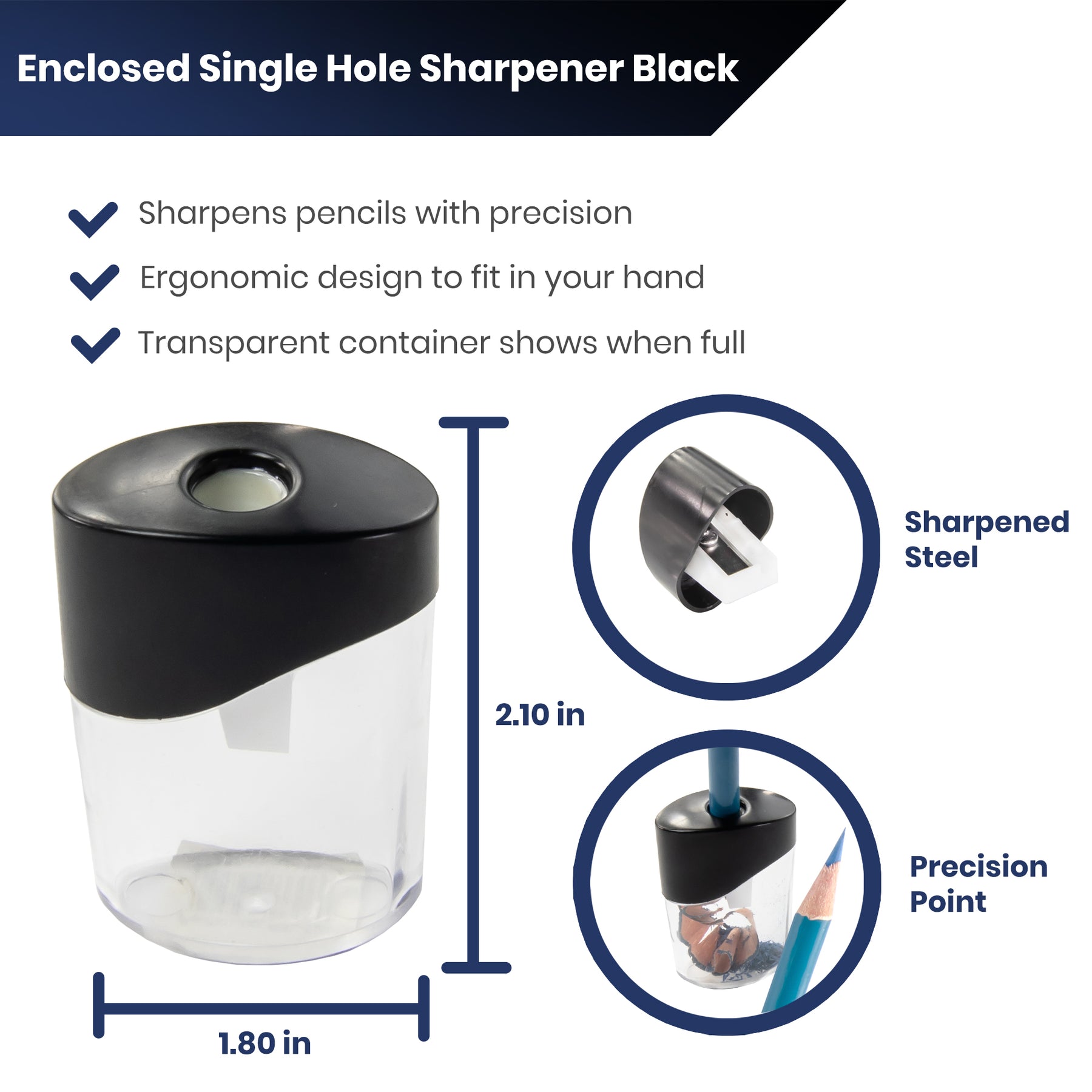 Pacific Arc Hand Held Pencil Sharpener Clear/Black 6 Pack