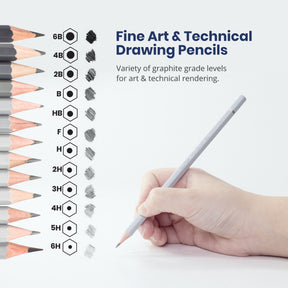 Pacific Arc Premium Graphite Drawing Pencils and Charcoal Pencil Display for Artists - Professional Pencils for Drawing, Drafting, Sketching and Shading - Great Art Supplies Set for Adults and Kids