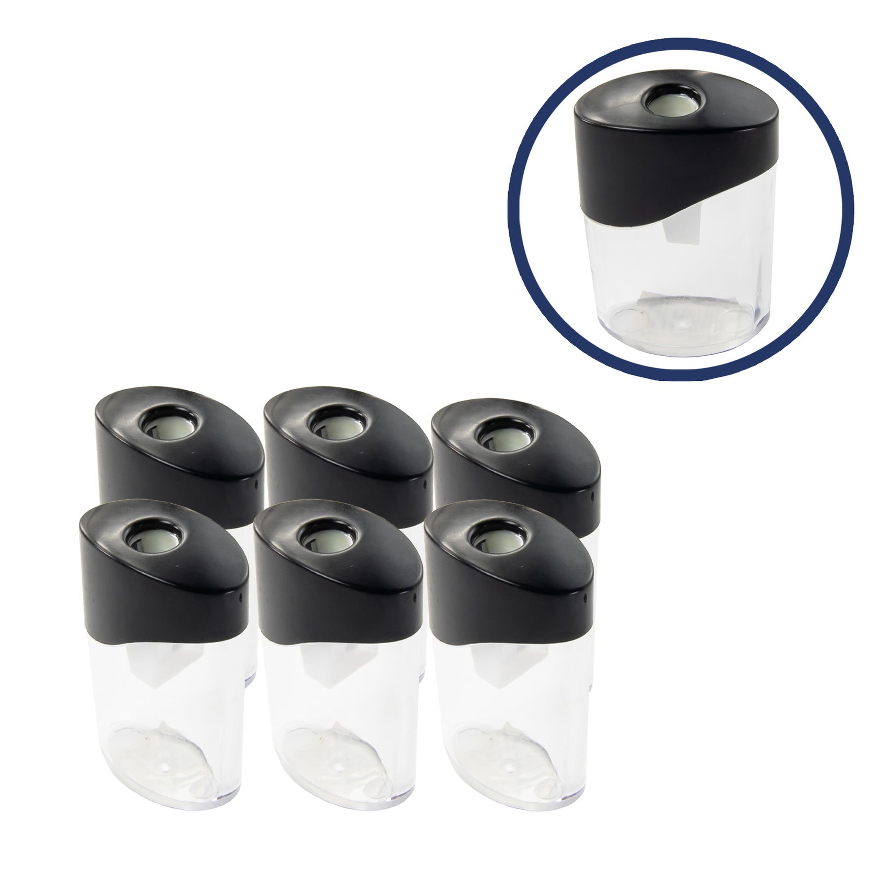 Pacific Arc Hand Held Pencil Sharpener Clear/Black 6 Pack