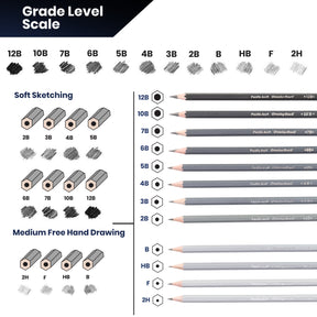 Pacific Arc Premium Graphite Drawing Pencils and Charcoal Pencil Display for Artists - Professional Pencils for Drawing, Drafting, Sketching and Shading - Great Art Supplies Set for Adults and Kids