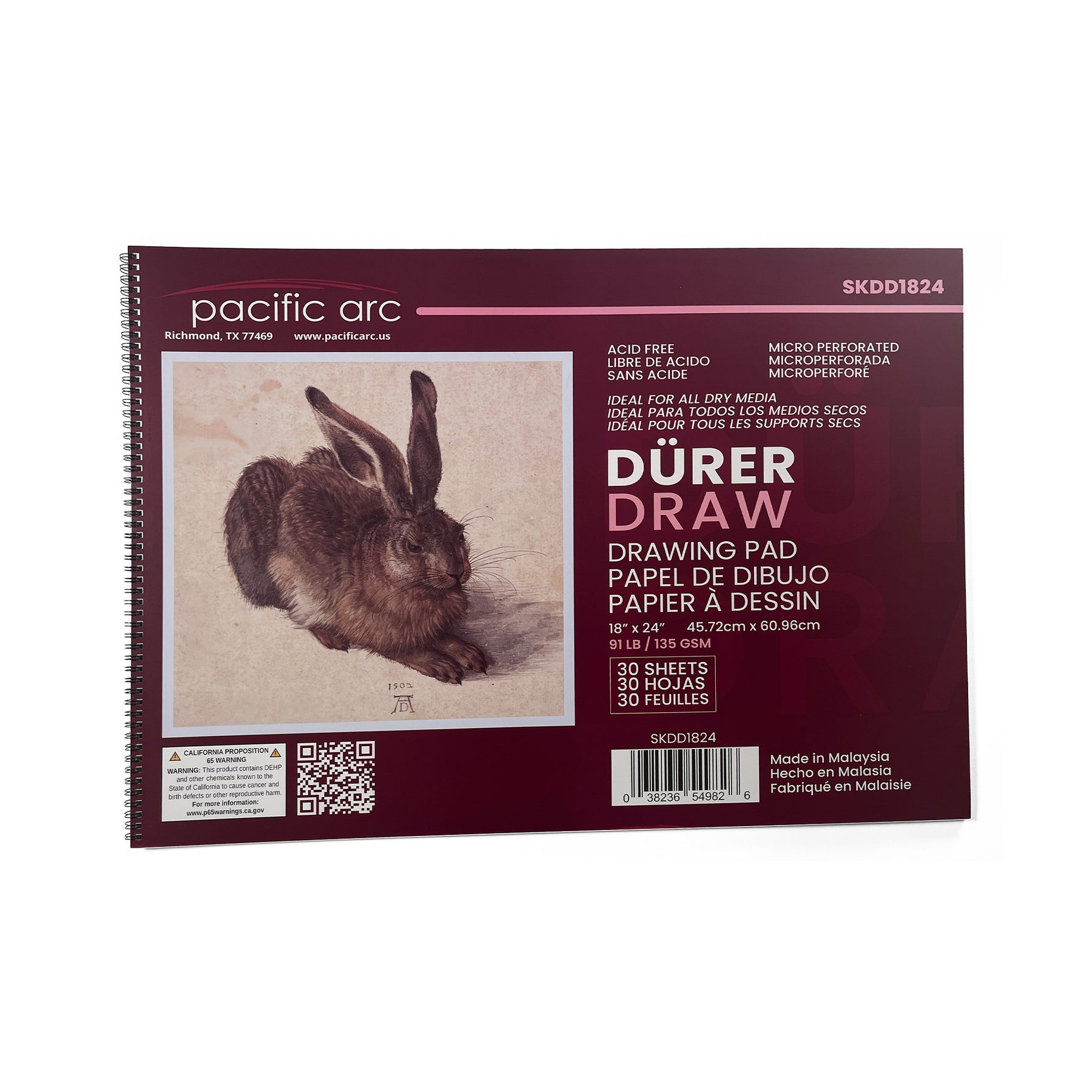 Pacific Arc 18x24" Drawing Pad – 30 Perforated Sheets, 135gsm Acid-Free Paper