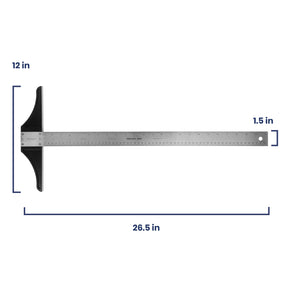Pacific Arc 18 To 48 Inch T Square, Traditional Stainless Steel, Graduated Inch and Metric