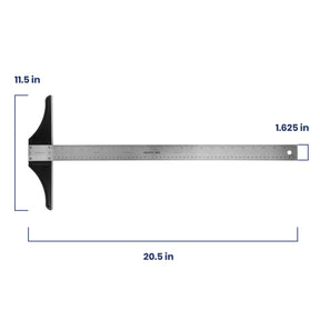 Pacific Arc 18 To 48 Inch T Square, Traditional Stainless Steel, Graduated Inch and Pica