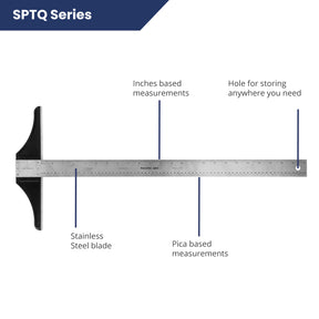 Pacific Arc 18 To 48 Inch T Square, Traditional Stainless Steel, Graduated Inch and Pica