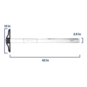 Pacific Arc 18 to 42 Inch T Square, Traditional Acrylic Graduated in Inch and Metric, Detachable Head