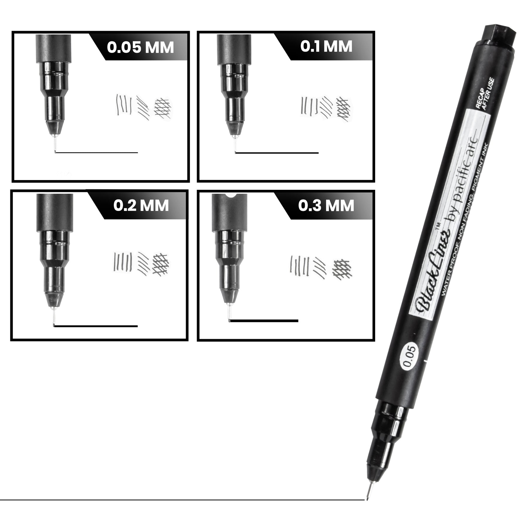 Pacific Arc, Blackliner Black Fineliner Pens, Set of 4 Differently Sized Fine Drawing Pens for Artists, Sketching Pens, Journaling Pens, Hand Lettering Pens, and Calligraphy Pens