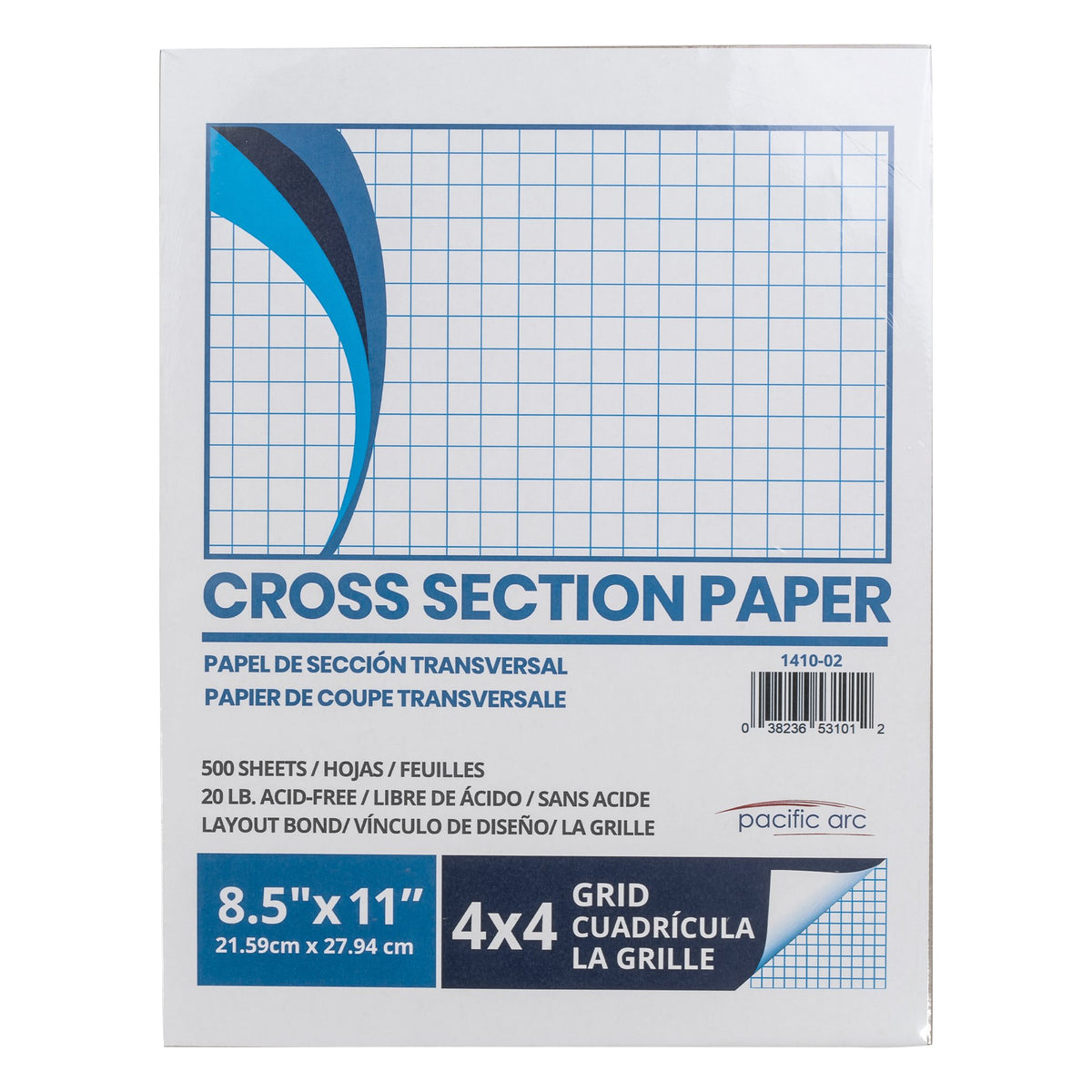 Pacific Arc, Quadrille Paper Pad, 50 Sheets 8.5 Inch x 11 Inch, 4 x 4 Grid