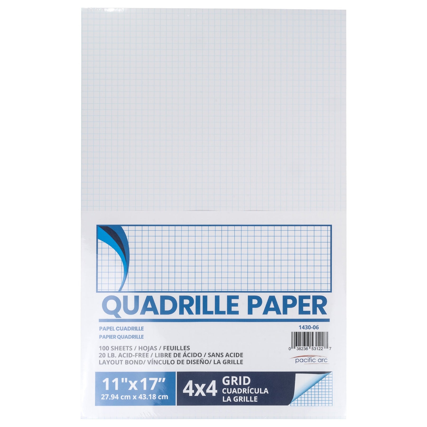 Pacific Arc, Quadrille Paper Pad, 50 Sheets 8.5 Inch x 11 Inch, 4 x 4 Grid