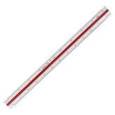Pacific Arc, Architect Color Coded Scale Ruler, Divided by: 1/16th inch, 3/32 inch, 1/8 inch, 3/16 inch, 1/4 inch, 3/8 inch, 1/2 inch, 3/4 inch, 1 inch, 1-1/2 inch, 3 inch scale degrees. 12 inch