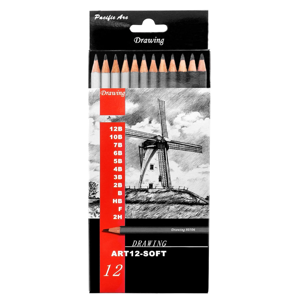 Pacific Arc Graphite Drawing Pencils 12 Pack - Professional Sketching Set 10B To HB