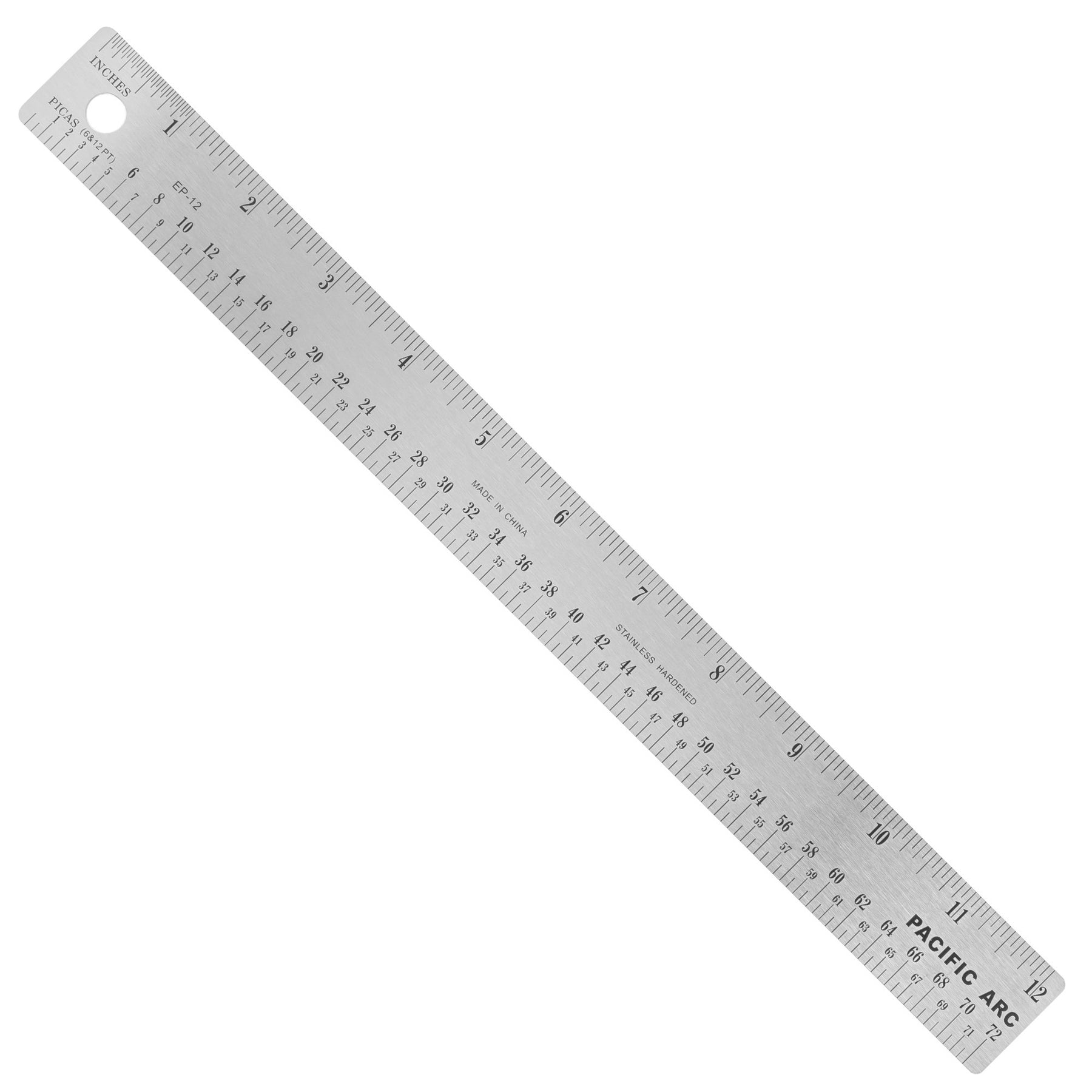 Pacific Arc, Stainless Steel Ruler with Inch (32nd & 64th) and Pica, Non Skid Cork or Rubber Back