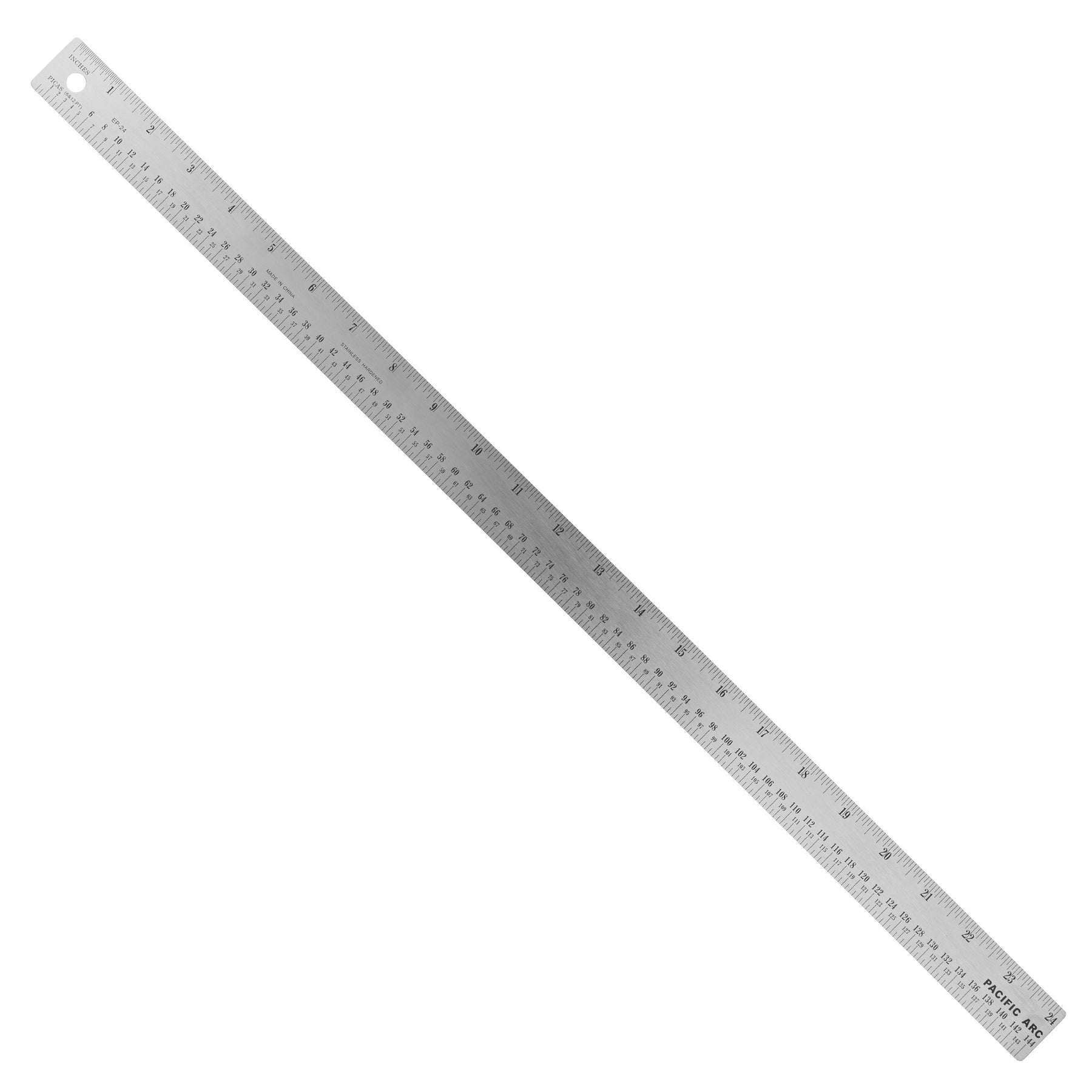 Pacific Arc, Stainless Steel Ruler with Inch (32nd & 64th) and Pica, Non Skid Cork or Rubber Back